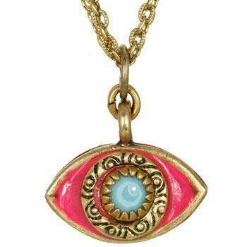 Michal Golan Aqua, Hot Pink and Gold Evil Eye Charm Necklace、mySite、topwebapps