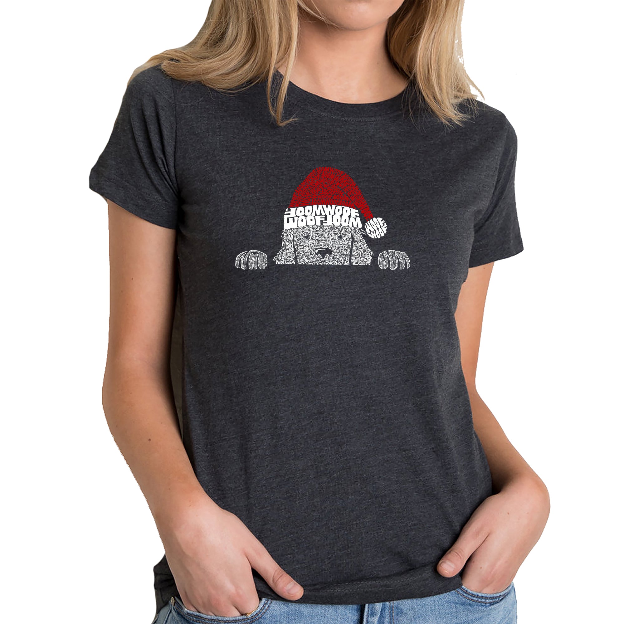 Christmas Peeking Dog - Women's Premium Blend Word Art T-Shirt、mySite、camillekostekn