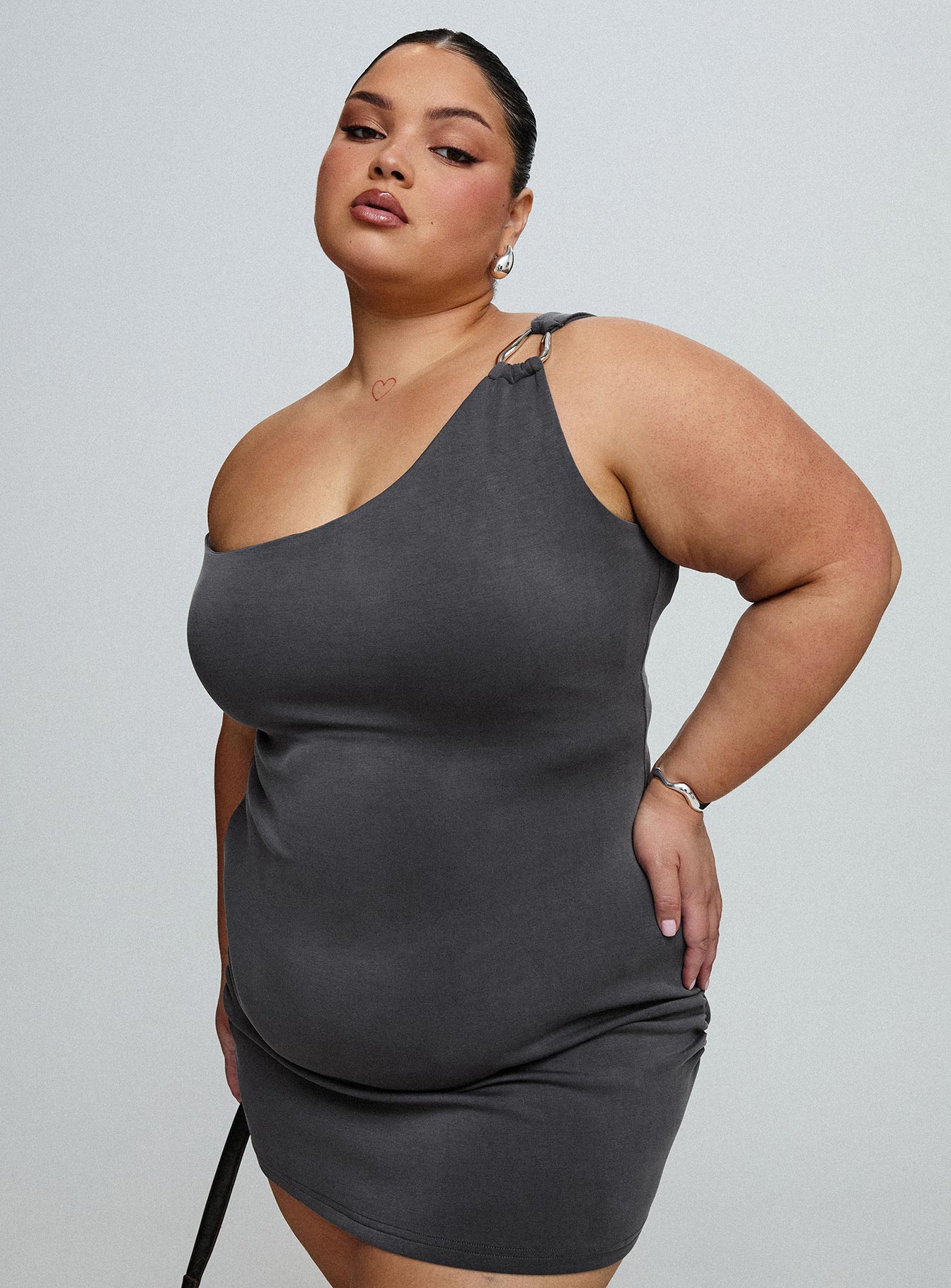 True Desires One Shoulder Mini Dress Grey、mySite、solidvoid
