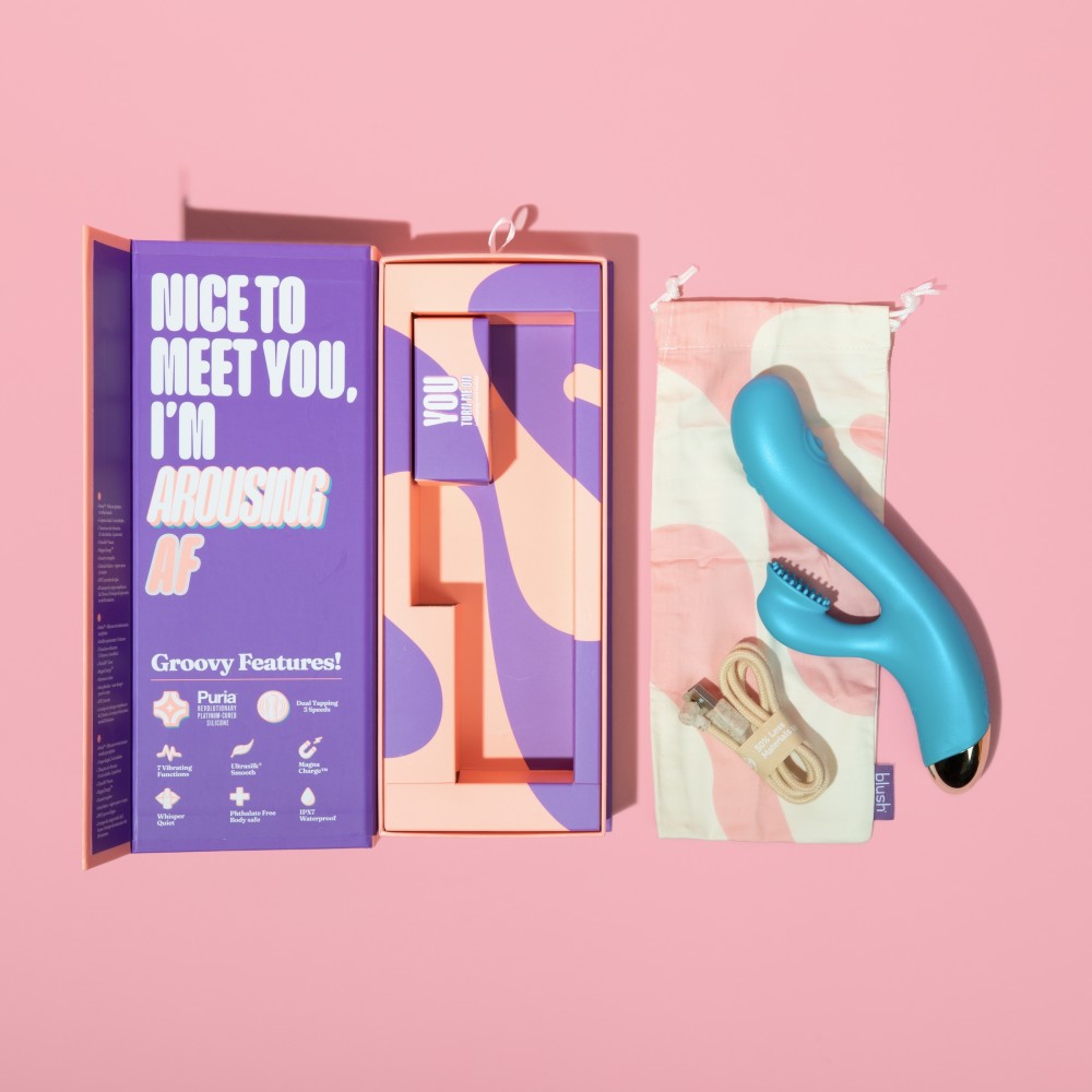 Aria By Blush® | Arousing AF: Clitoris Tickler + Dual Pulsations Blue Silicone Vibrator、mySite、bottomscart