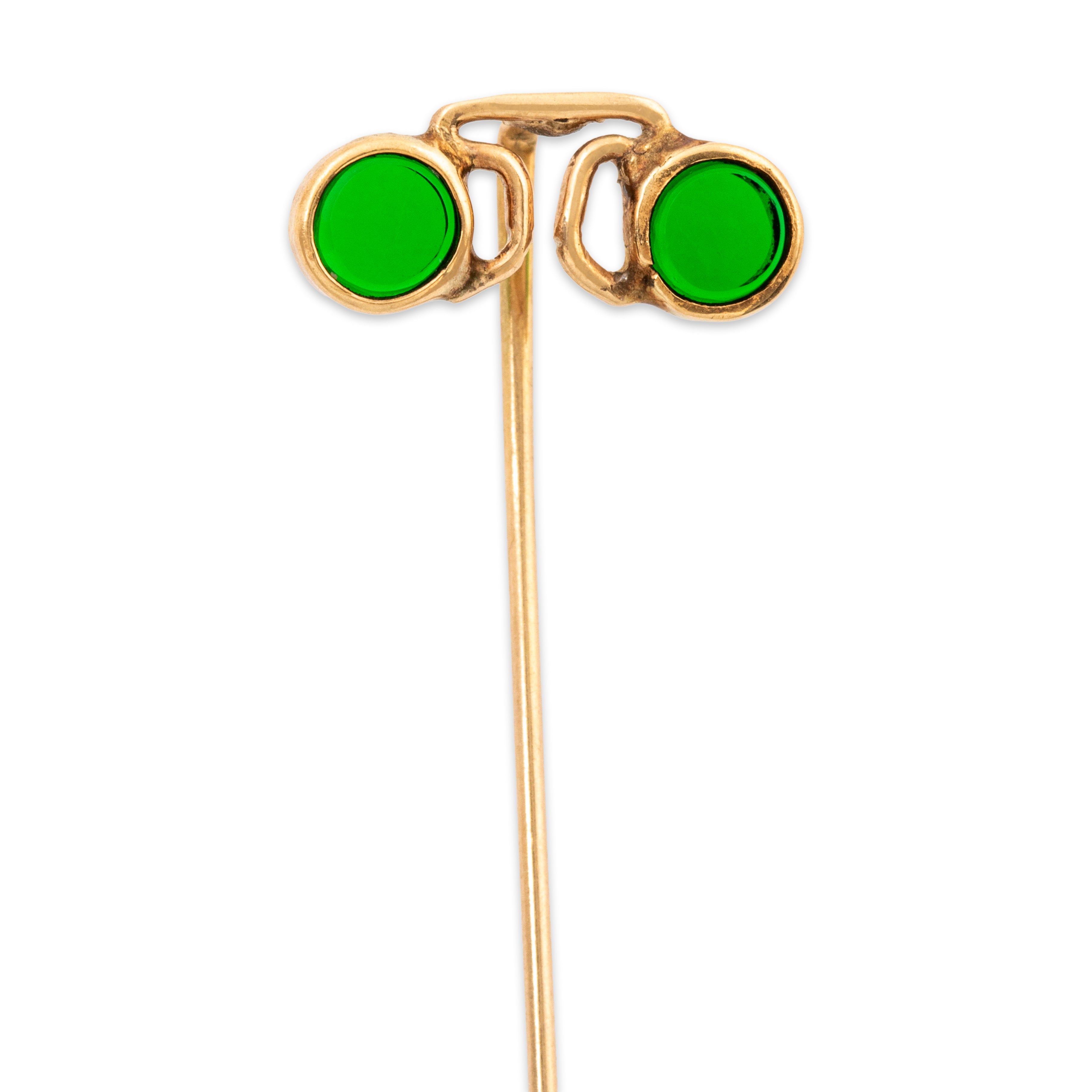 Antique 14k & 10k Yellow Gold Green Glass Spectacles Stick Pin、mySite、hinf8tx79