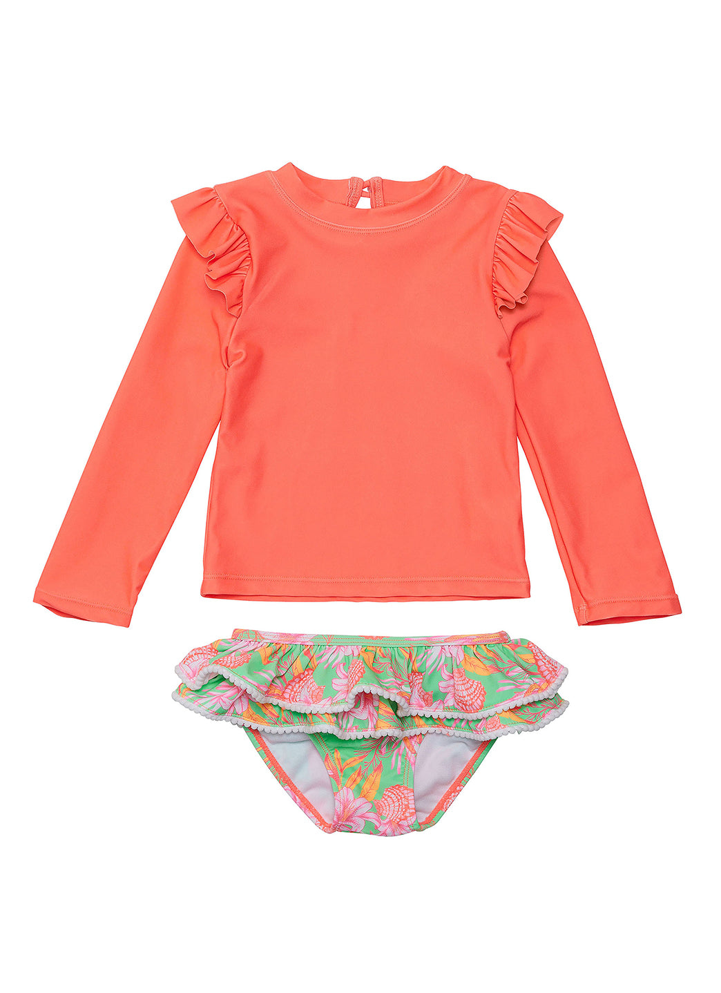 Snapper Rock Girls' Coastal Shells Long Sleeve Two Piece Rash Guard Set (Baby, Toddler, Little Kid)、mySite、noshort