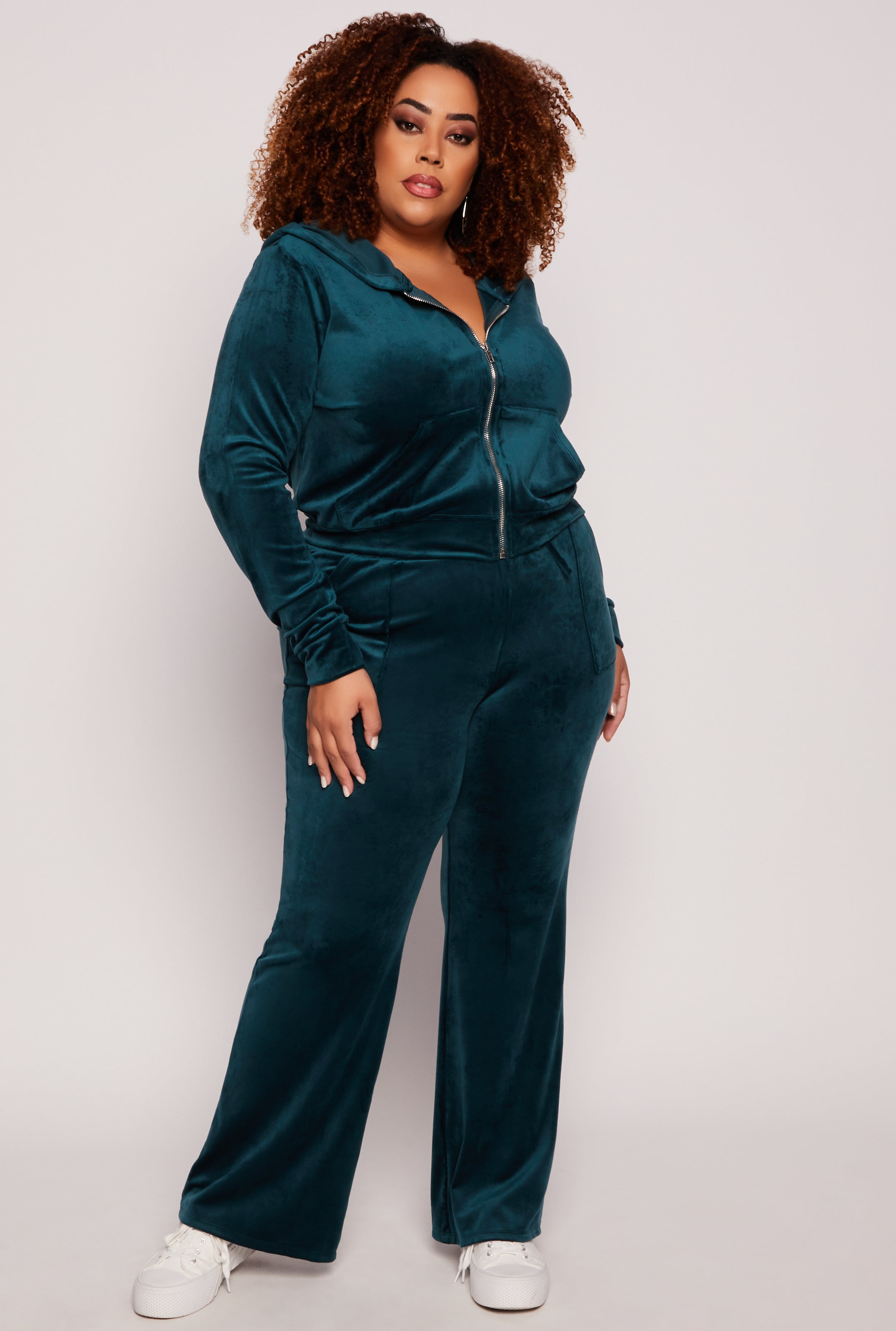 Plus Size Velour Front Zip Hoodie、mySite、camillekostekn