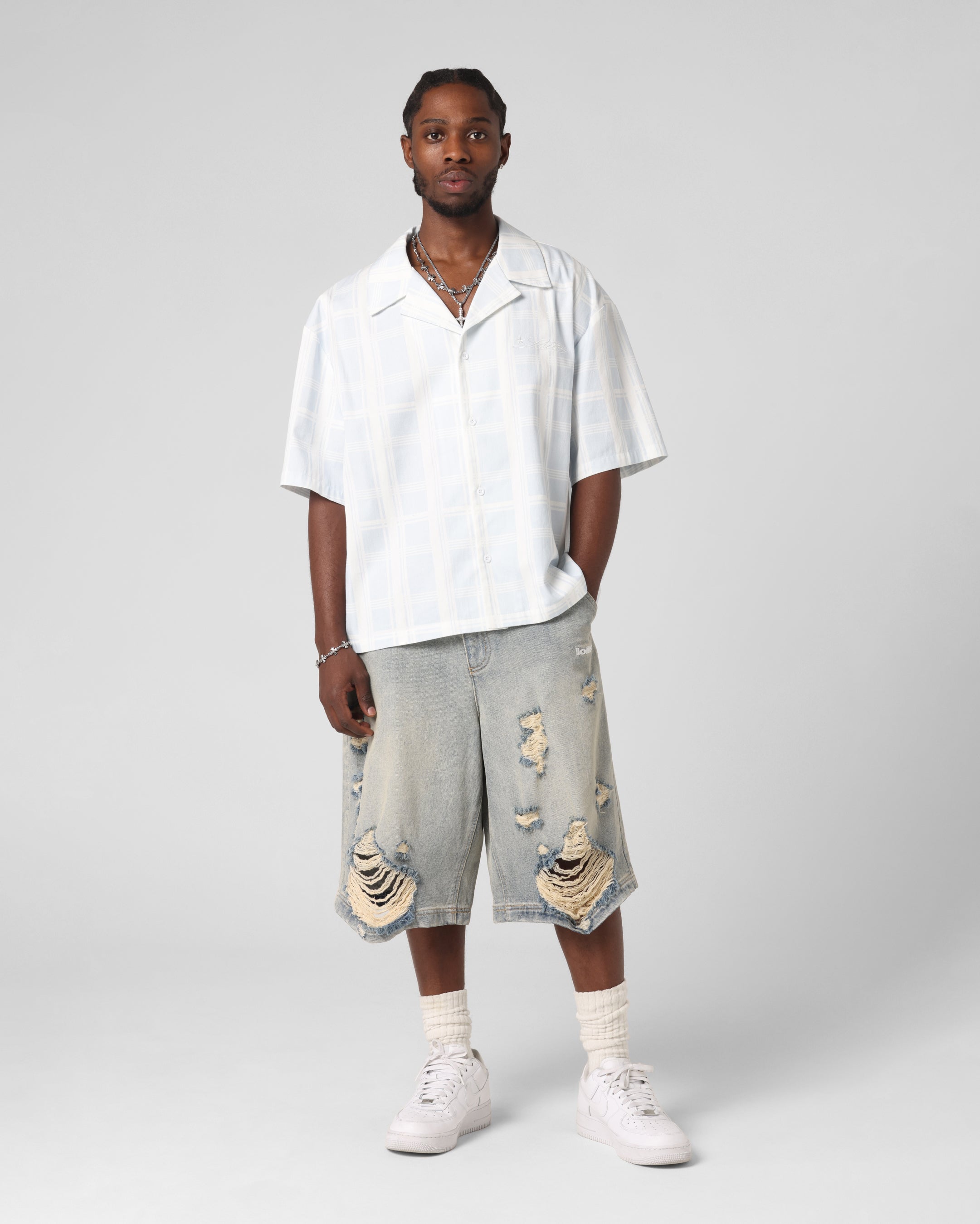 Loiter Daytona Button Up Shirt Blue Check、mySite、zt4zffjzw