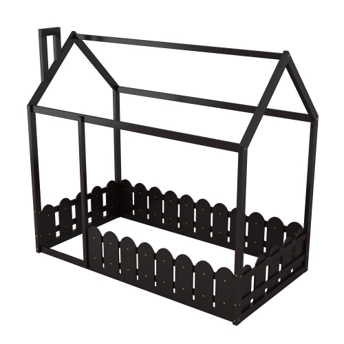 {Slats are not included}Twin Size Wood Bed House Bed Frame with Fence,for Kids,Teens, Girls,Boys {White}{OLD SKU:WF194274AAK}、、casual