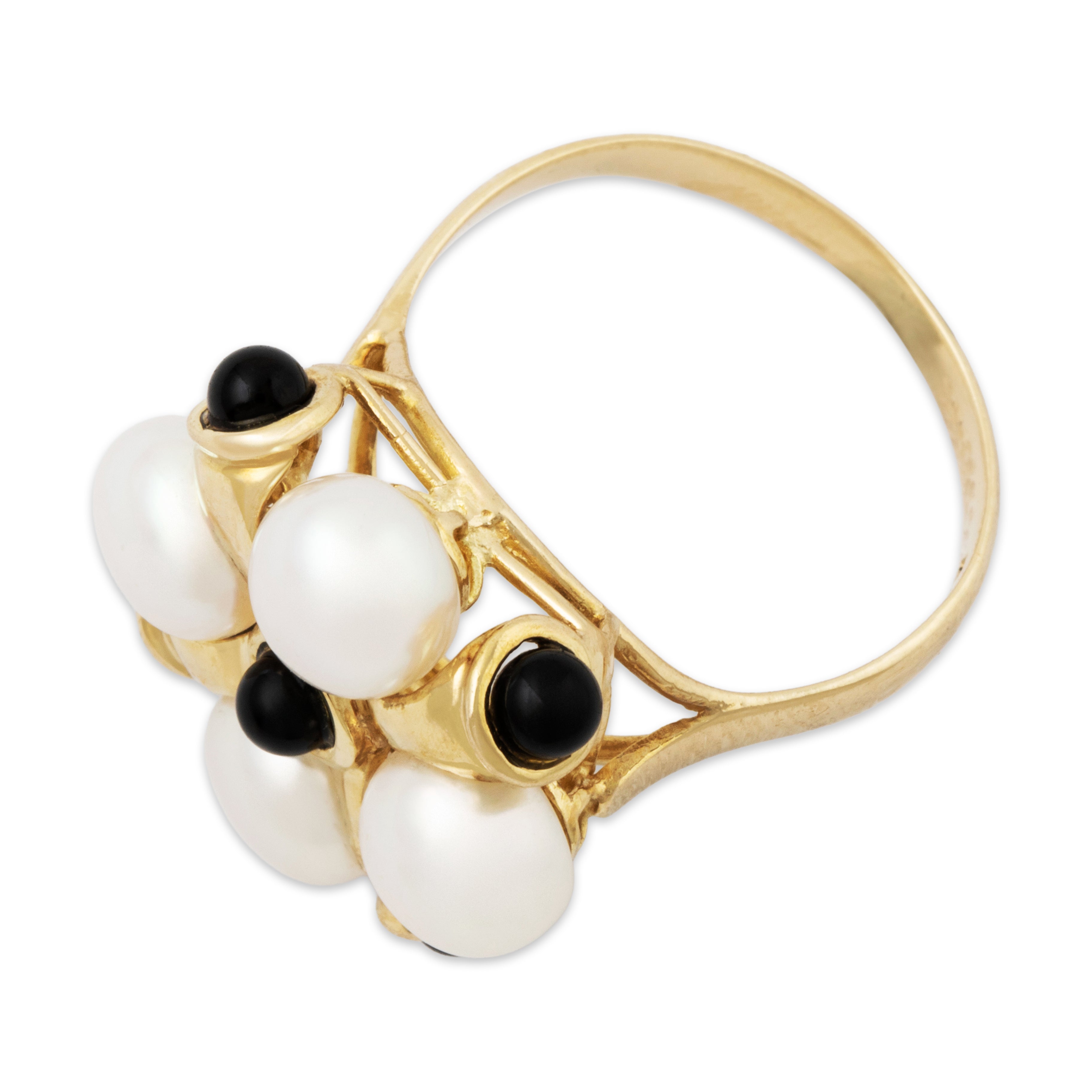 Vintage 14k Yellow Gold Pearl Onyx Sophisticated Cocktail Ring 7.00、mySite、hinf8tx79