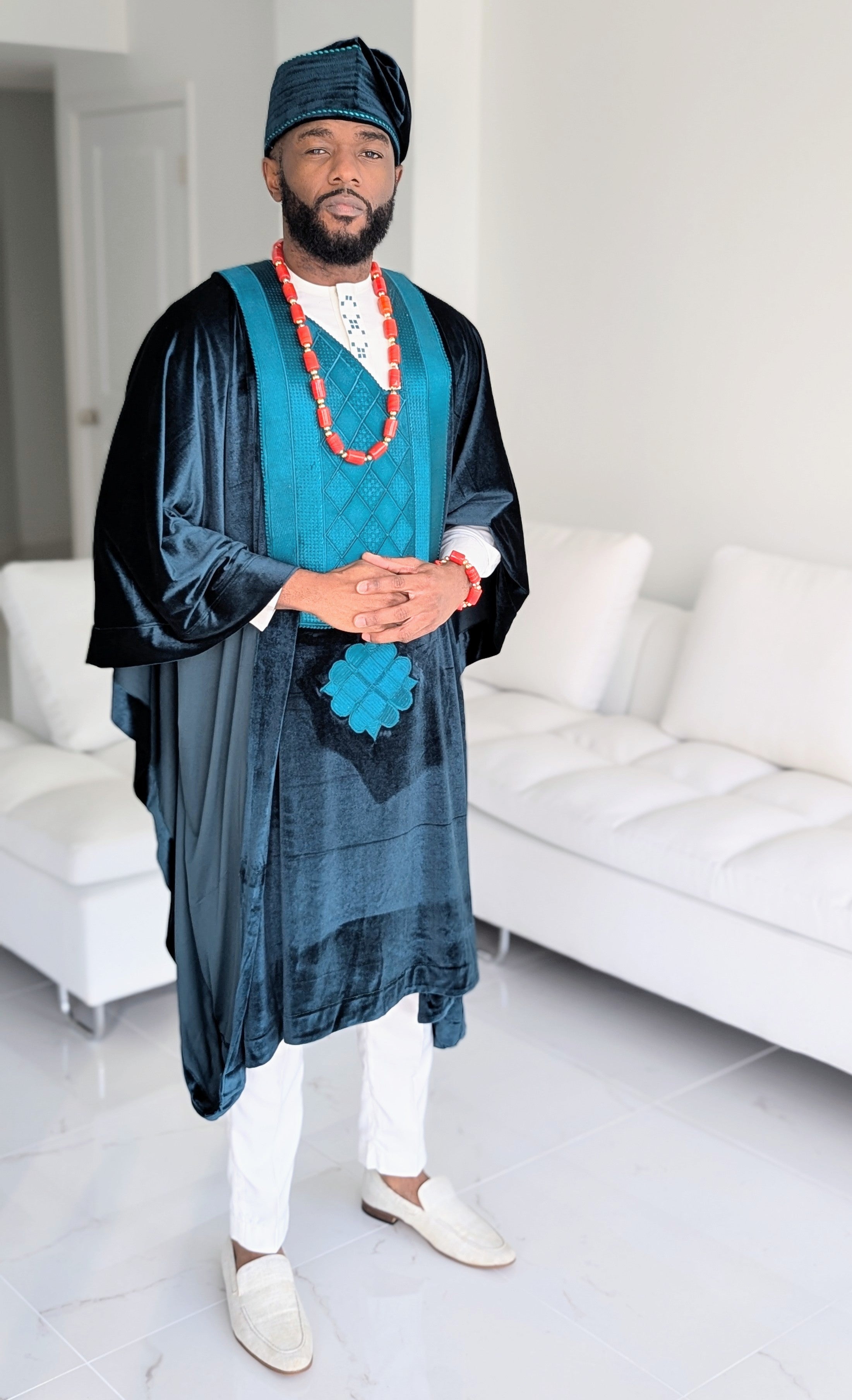 Dupsie's Daura Heritage Ivory Dashiki Suit with Emerald Agbada DPAVREG2、mySite、solidvoid
