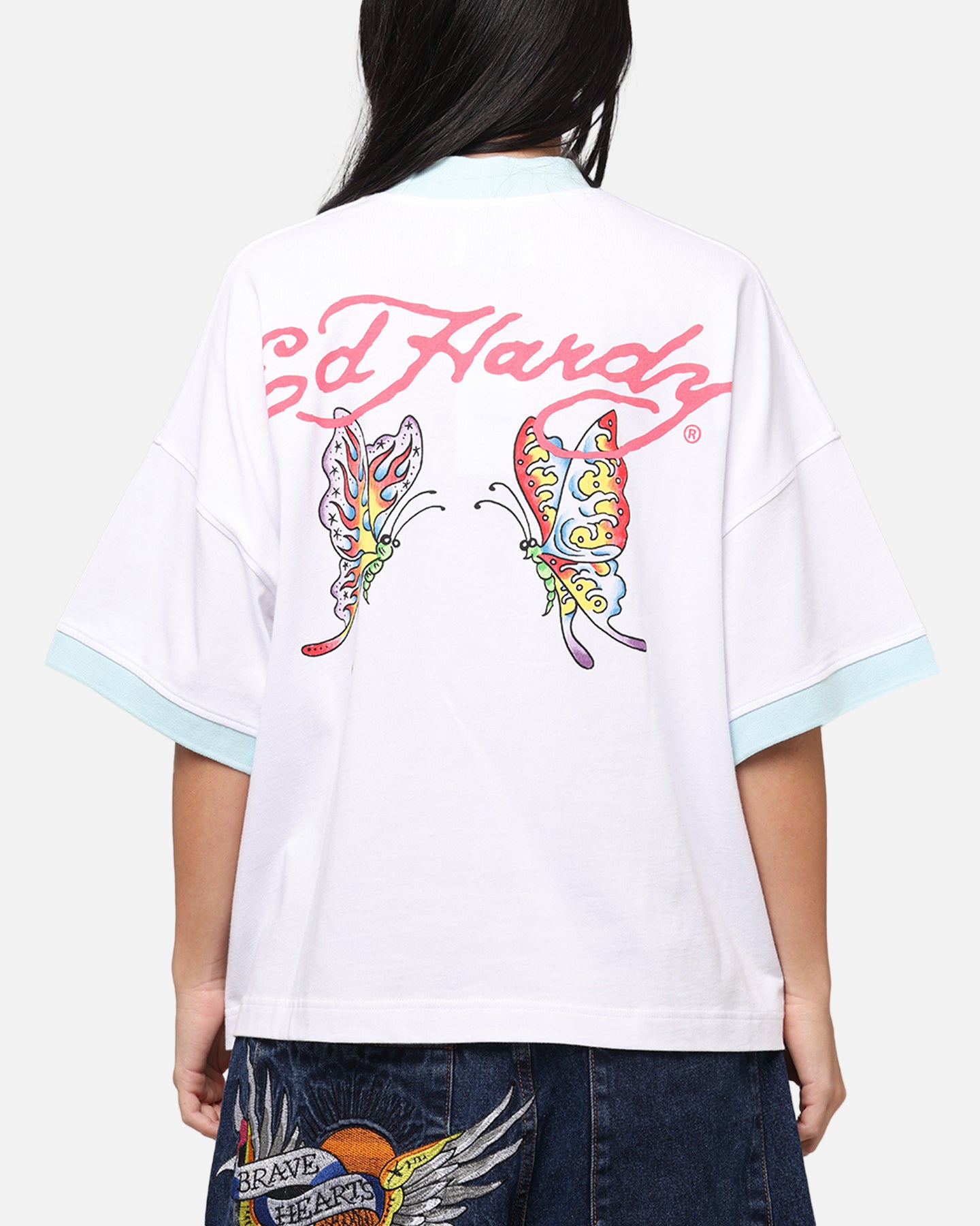 Ed Hardy Butterfly Ringer T-Shirt White、mySite、zt4zffjzw