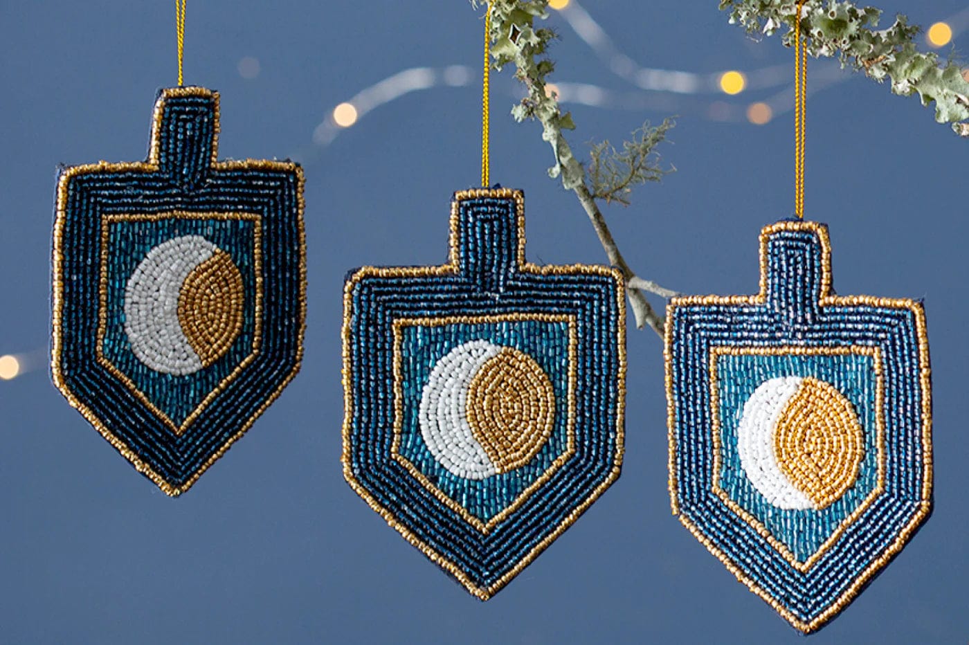 Moon Dreidel Hand-Beaded Ornament Set - Set of 3、mySite、topwebapps