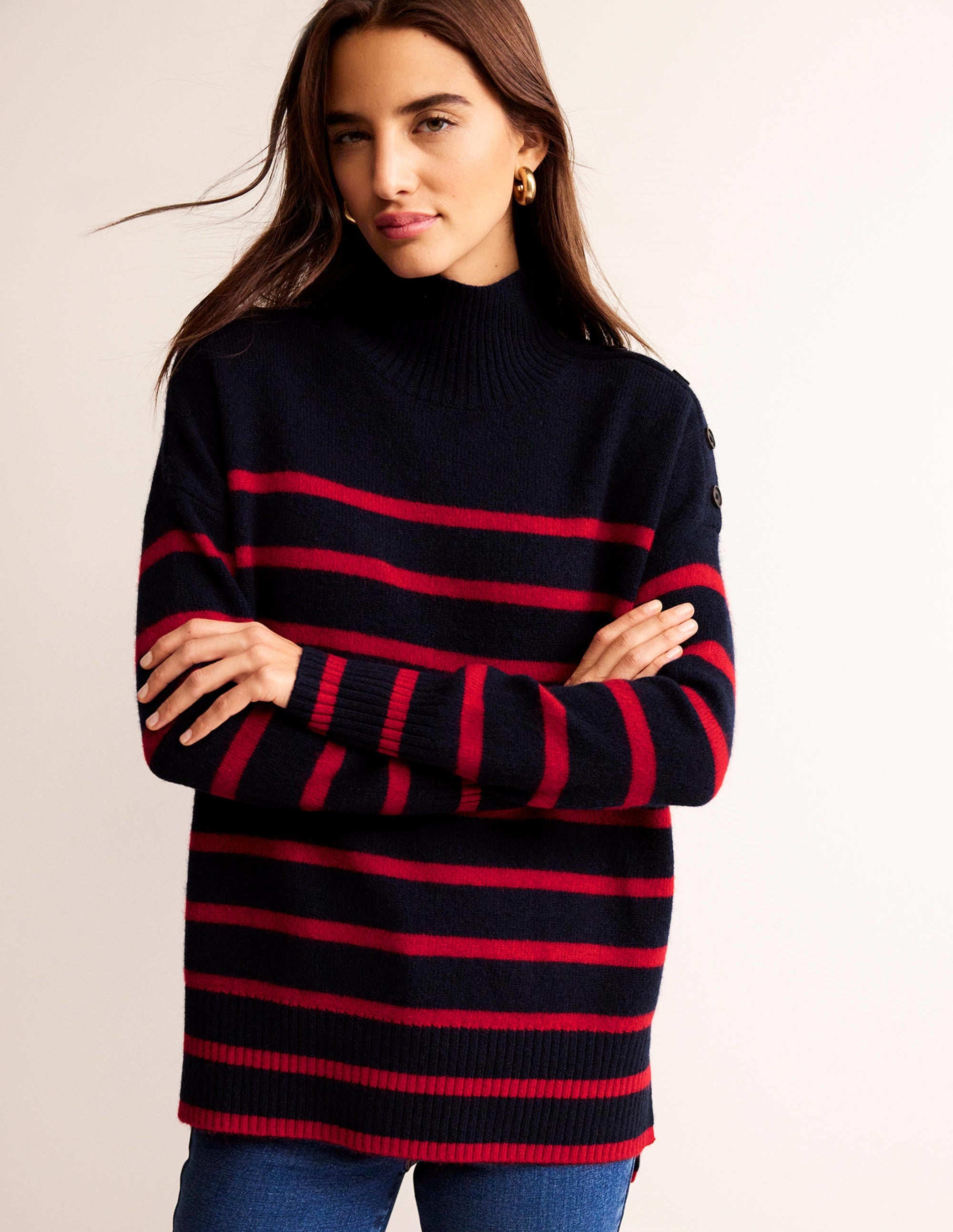  Evelyn Oversized Wool Jumper-Navy Peony, Post Box Red、mySite、ashleygrahame