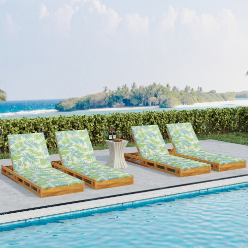 LOUNGE CHAISE SET, ACACIA WOOD WITH WATER-RESISTANT LOUNGE CUSHIONS (CREAM & 4 INCH THICK) - MATCHING DARK GREY VERSION AVAILABLE、、eastwooduniform