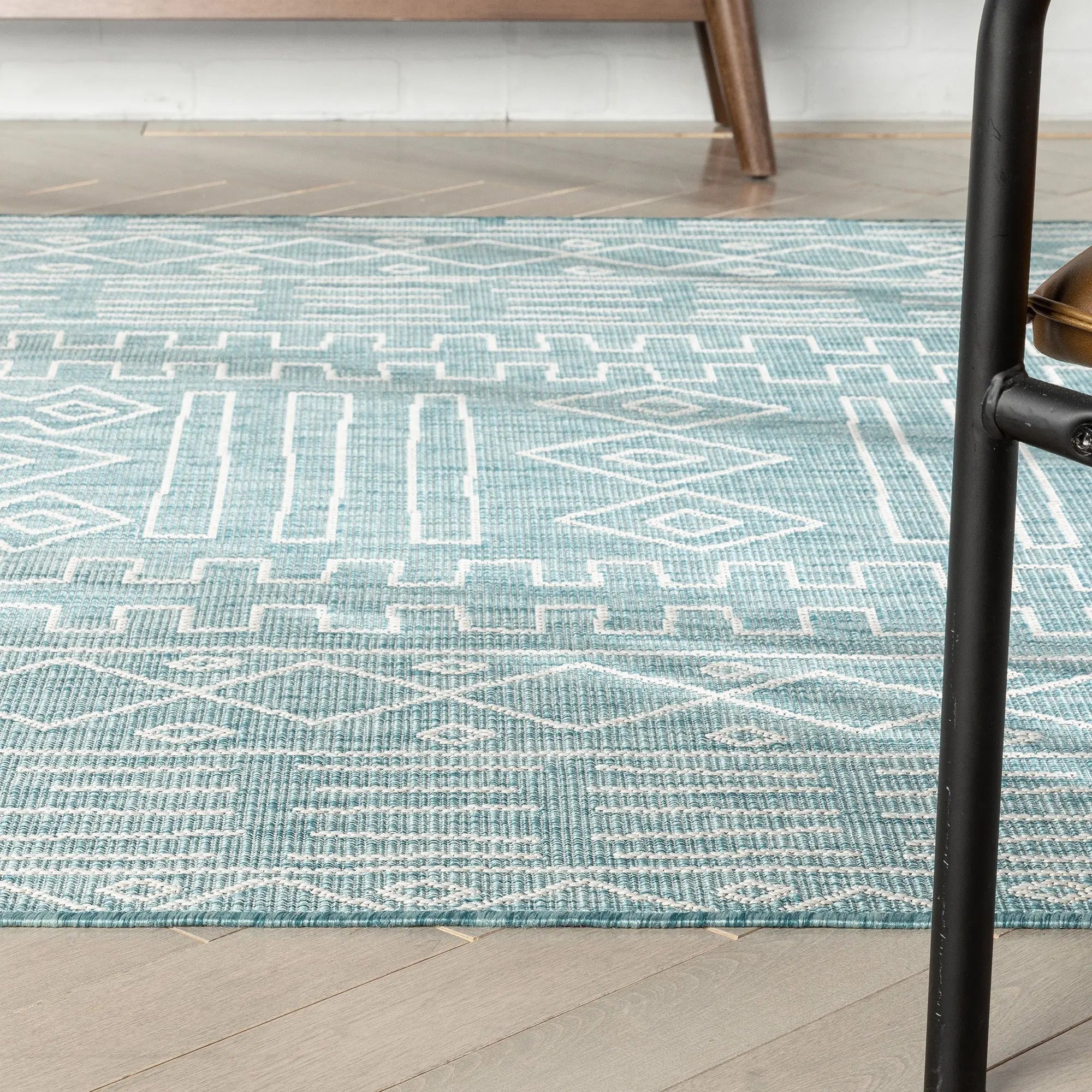 Anza Tribal Geometric Pattern 5'3 x 7'3 Blue Flat-Weave Indoor/Outdoor Rug、mySite、gigharbornorthrealestate