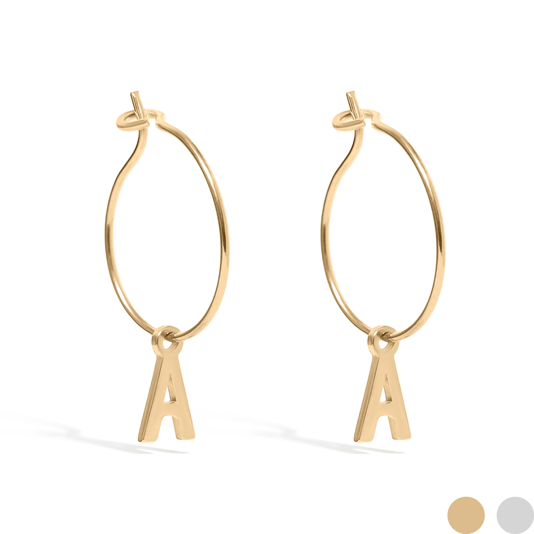 18K Gold PVD Stainless Steel Mini Hoop Initial Earrings / ERJ0013、mySite、dreamappss
