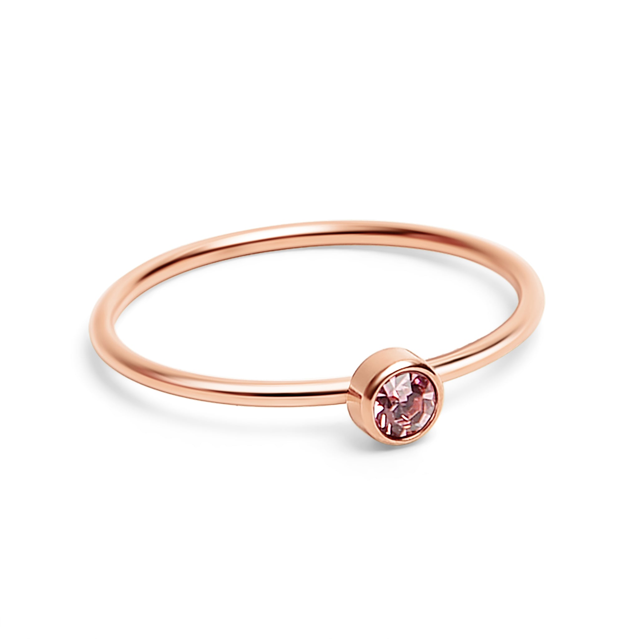 18K Rose Gold PVD Stainless Steel Birthstone Stacking Ring Size 3 / ZRJ1002、mySite、dreamappss