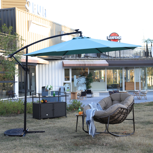 10ft Solar LED Offset Hanging Market Patio Umbrella ( khaki )(No Base)、、eastwooduniform