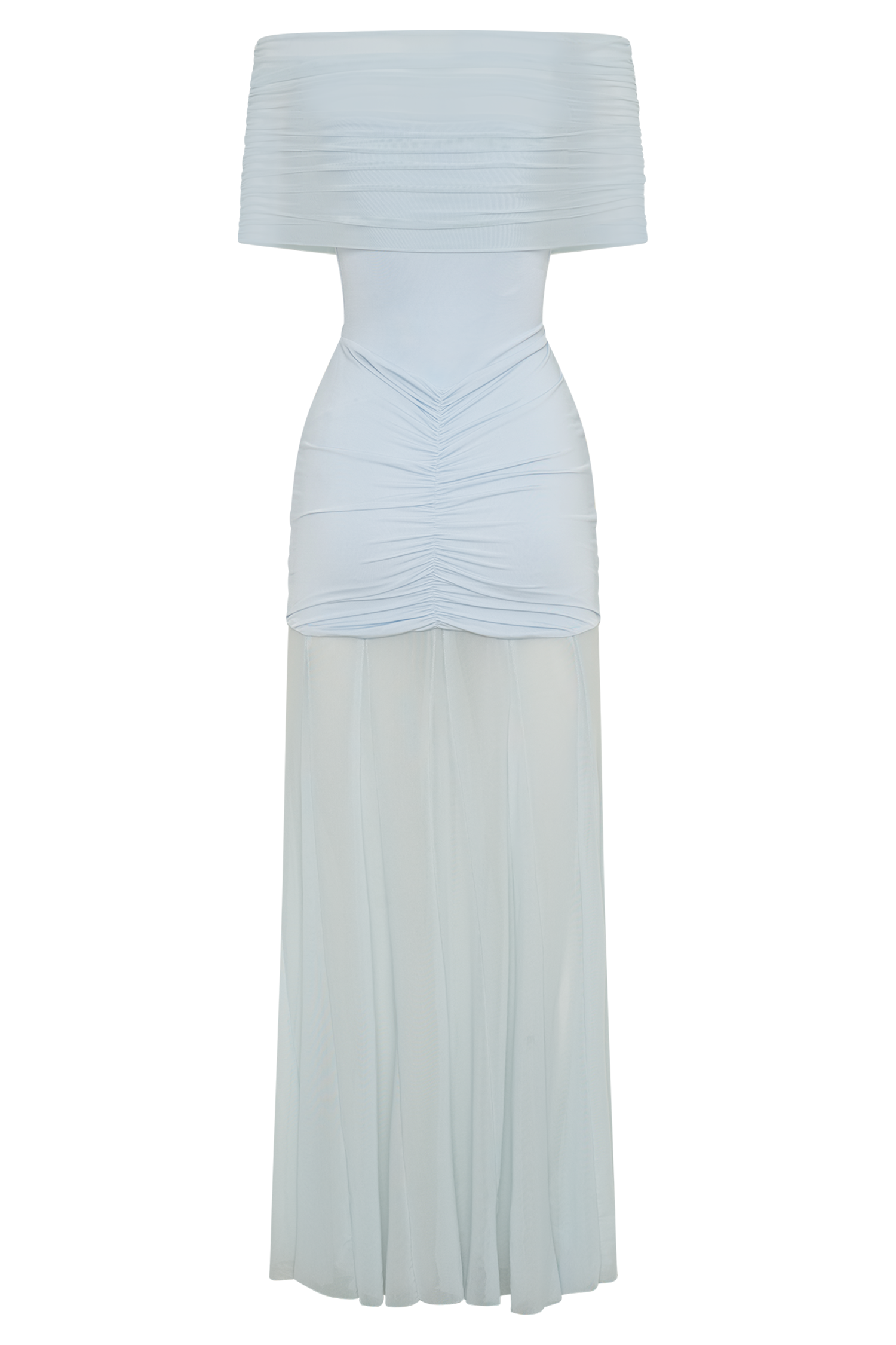 Caspian Slinky And Mesh Off Shoulder Maxi Dress - Pale Blue、mySite、solidvoid