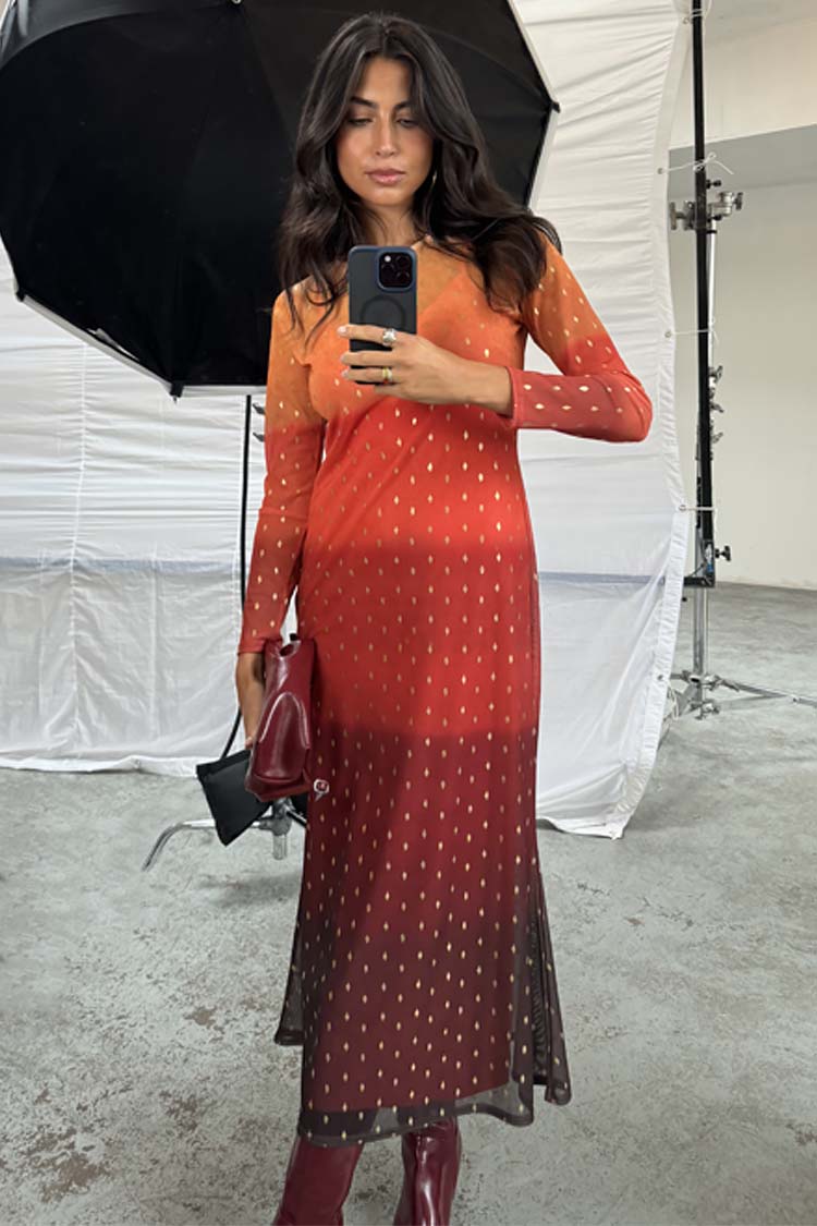 Orange Sunset Mesh Dress Petite、mySite、solidvoid