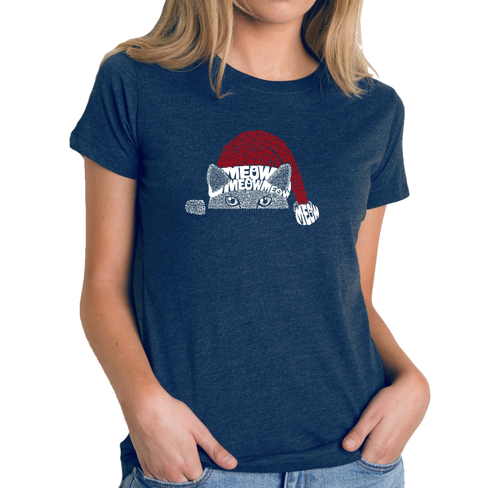 Christmas Peeking Cat - Women's Premium Blend Word Art T-Shirt、mySite、camillekostekn