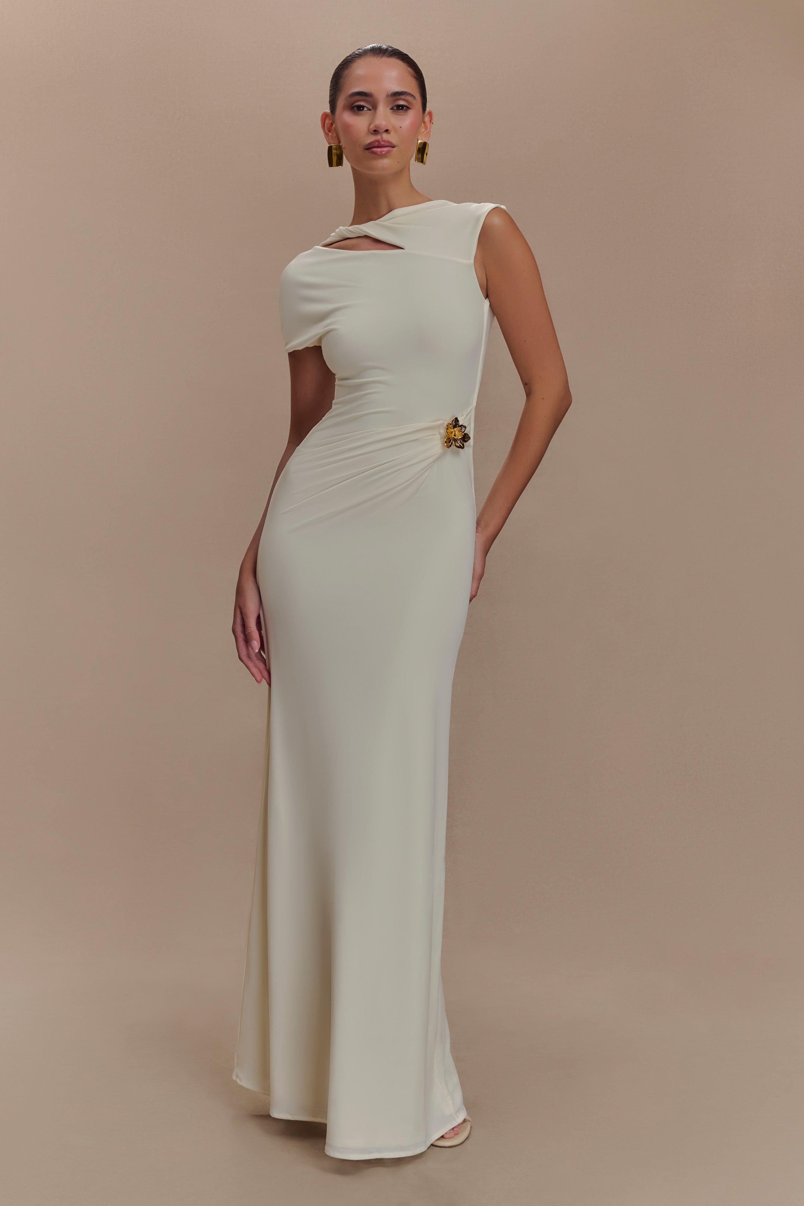 Kaida Slinky Maxi Dress With Hardware - Ivory、mySite、solidvoid
