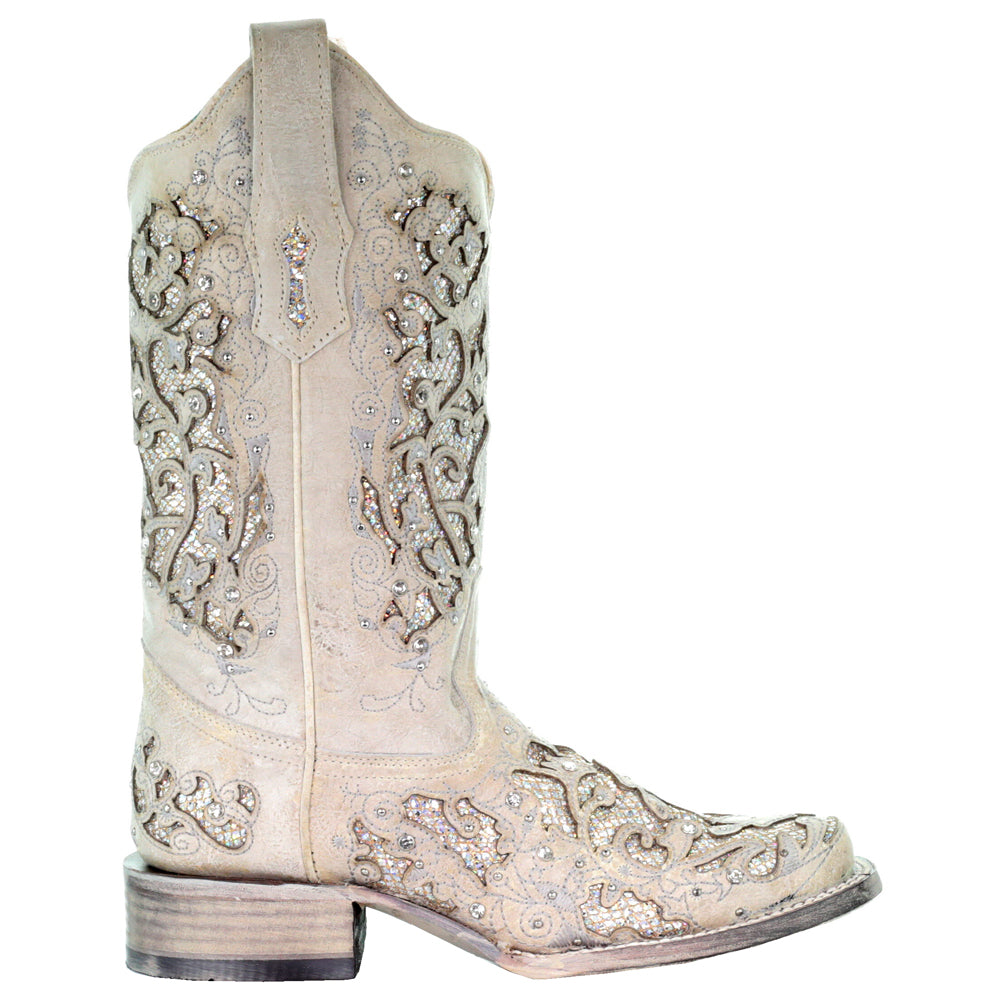 Glitter Studded Tooled Inlay Square Toe Cowboy Boots、mySite、gtrtttuynbv
