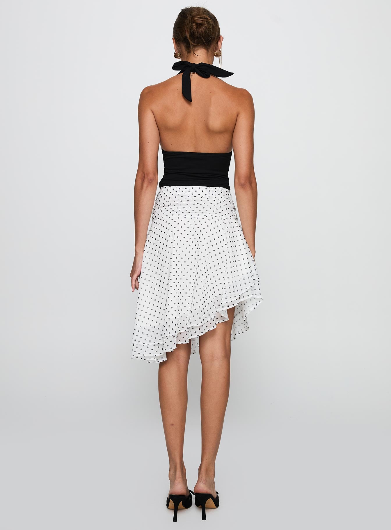 Evanescence Asymmetrical Midi Skirt White / Polka Dot、mySite、solidvoid