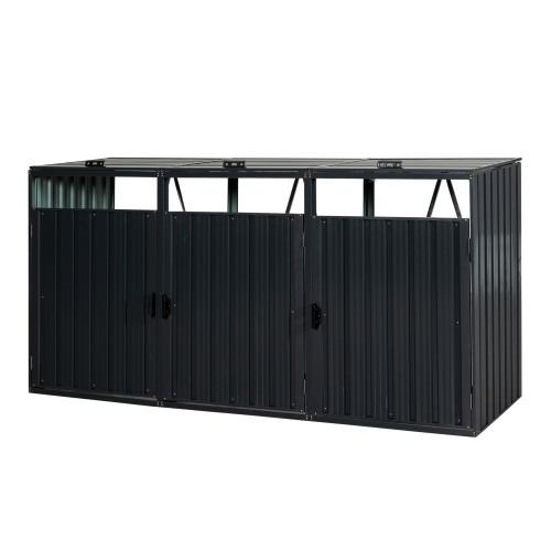 Garbage Bin Shed Stores 3 Trash Cans Metal Outdoor Bin Shed for Garbage Storage,Stainless Galvanized Steel, Bin Shed for Garden Yard Lawn,Grey、、eastwooduniform