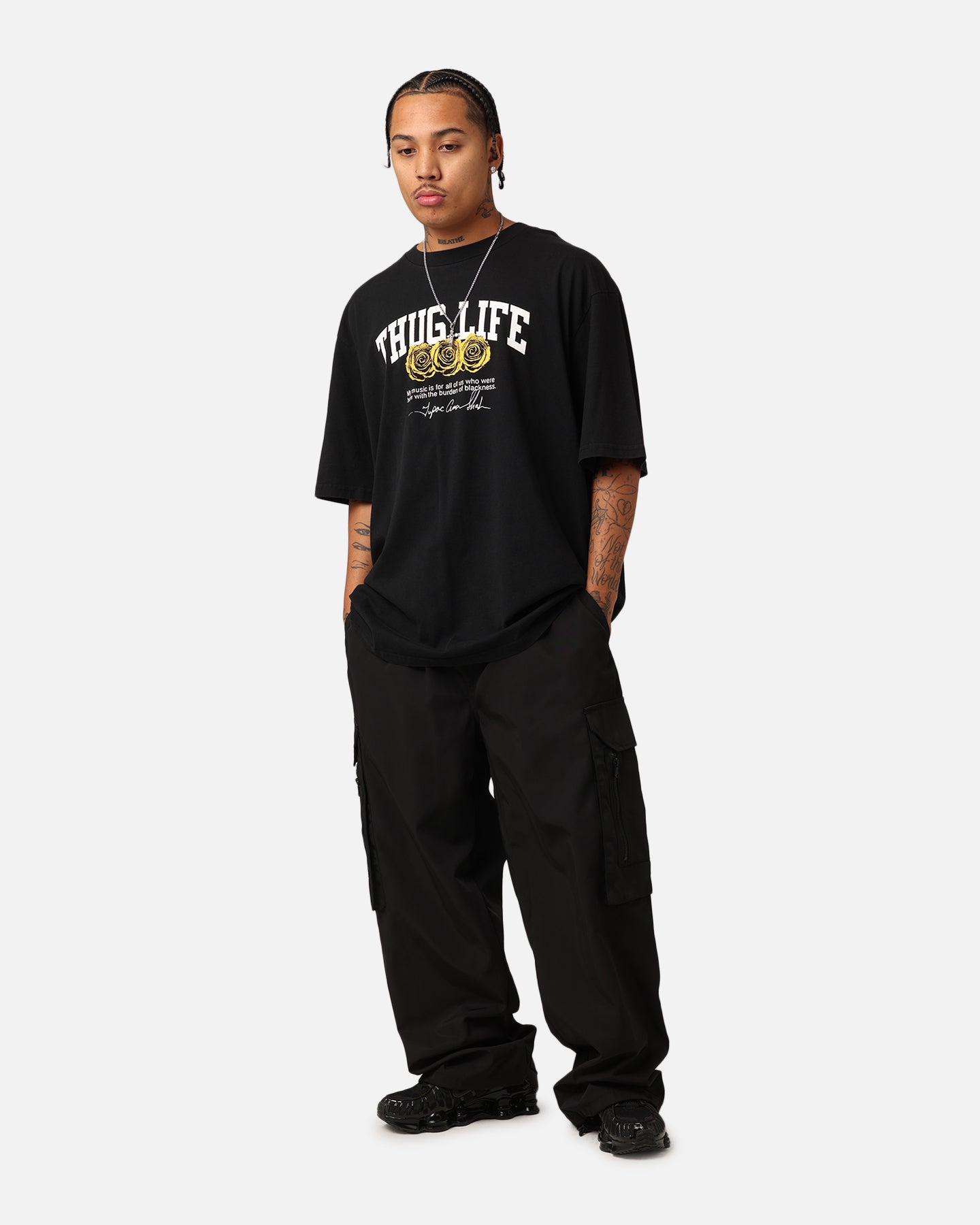 Tupac Thug Life Rose T-Shirt Washed Black、mySite、zt4zffjzw