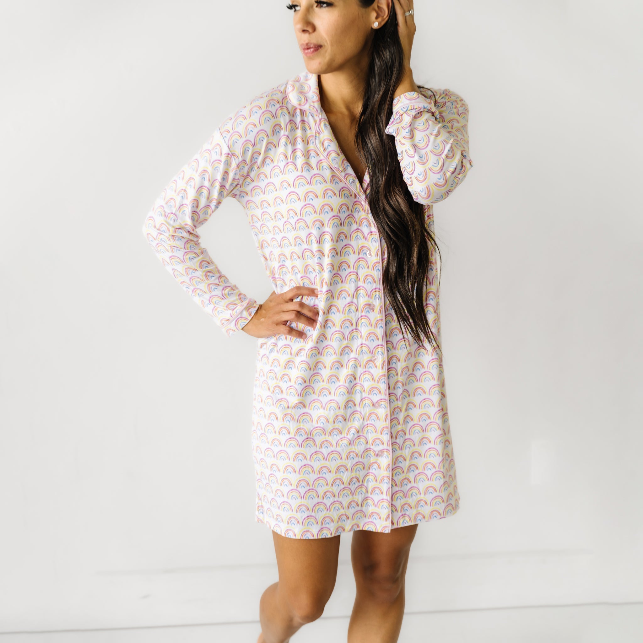 Pastel Rainbows Women's Long Sleeve Sleep Shirt、mySite、g9winljtr