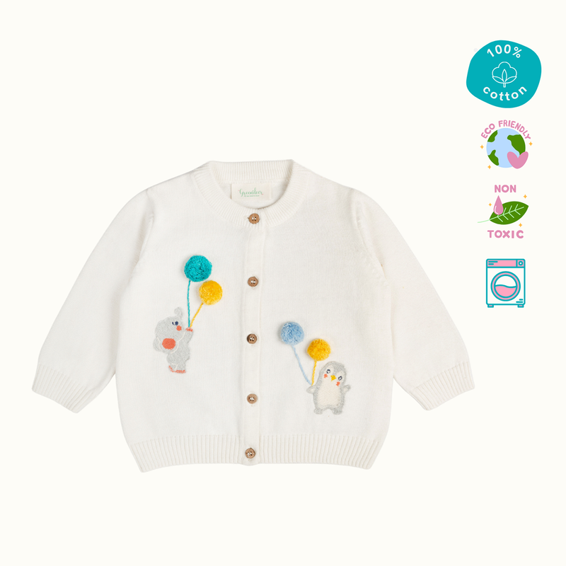 Cotton Sweater & Lower Set | Baby Balloon Printed | White & Green | Set of 2、mySite、camillekostekn