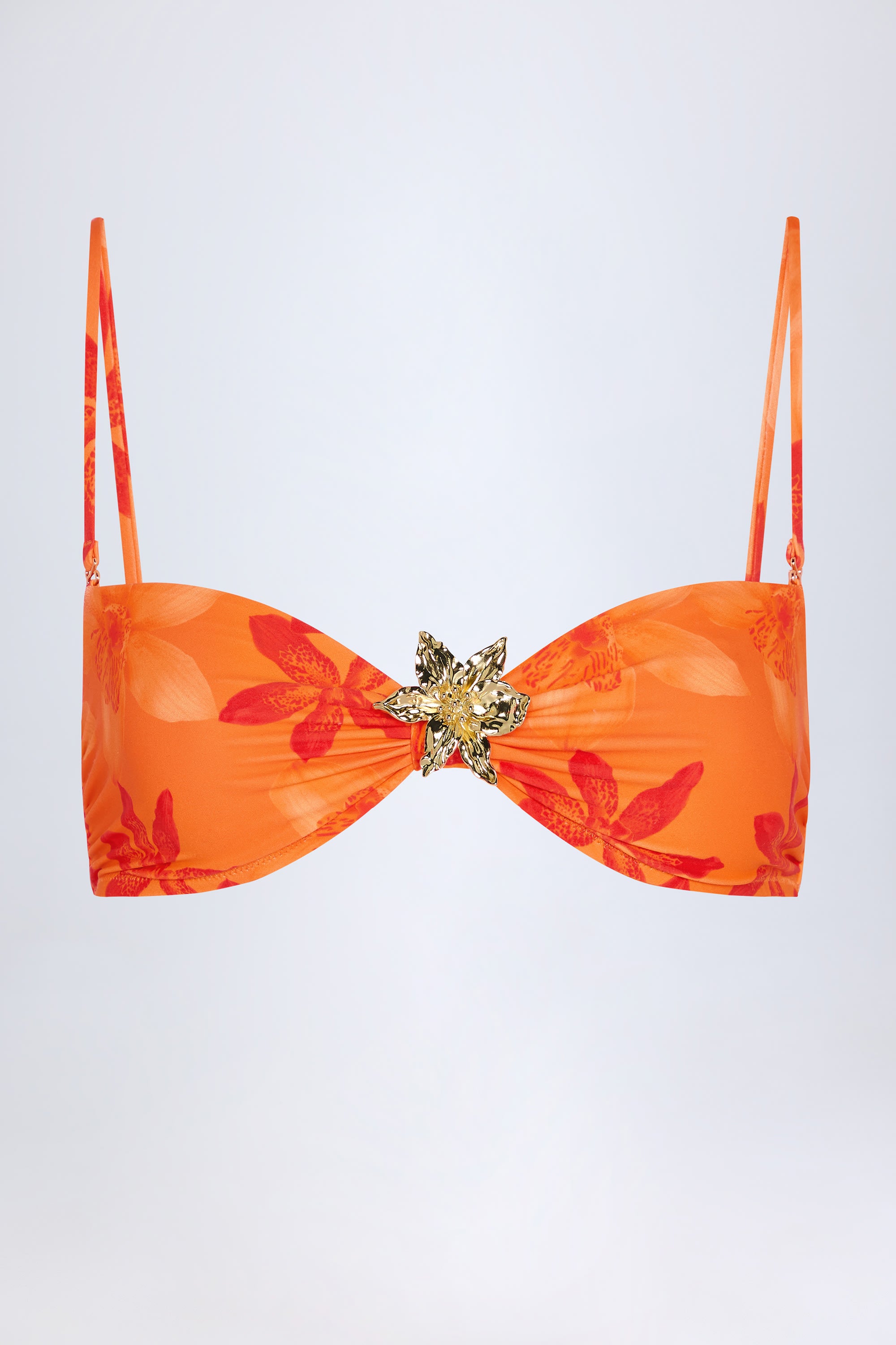  Hardware-Detail Halterneck Bikini Top in Orange Orchid Print、mySite、sugarbowlscore