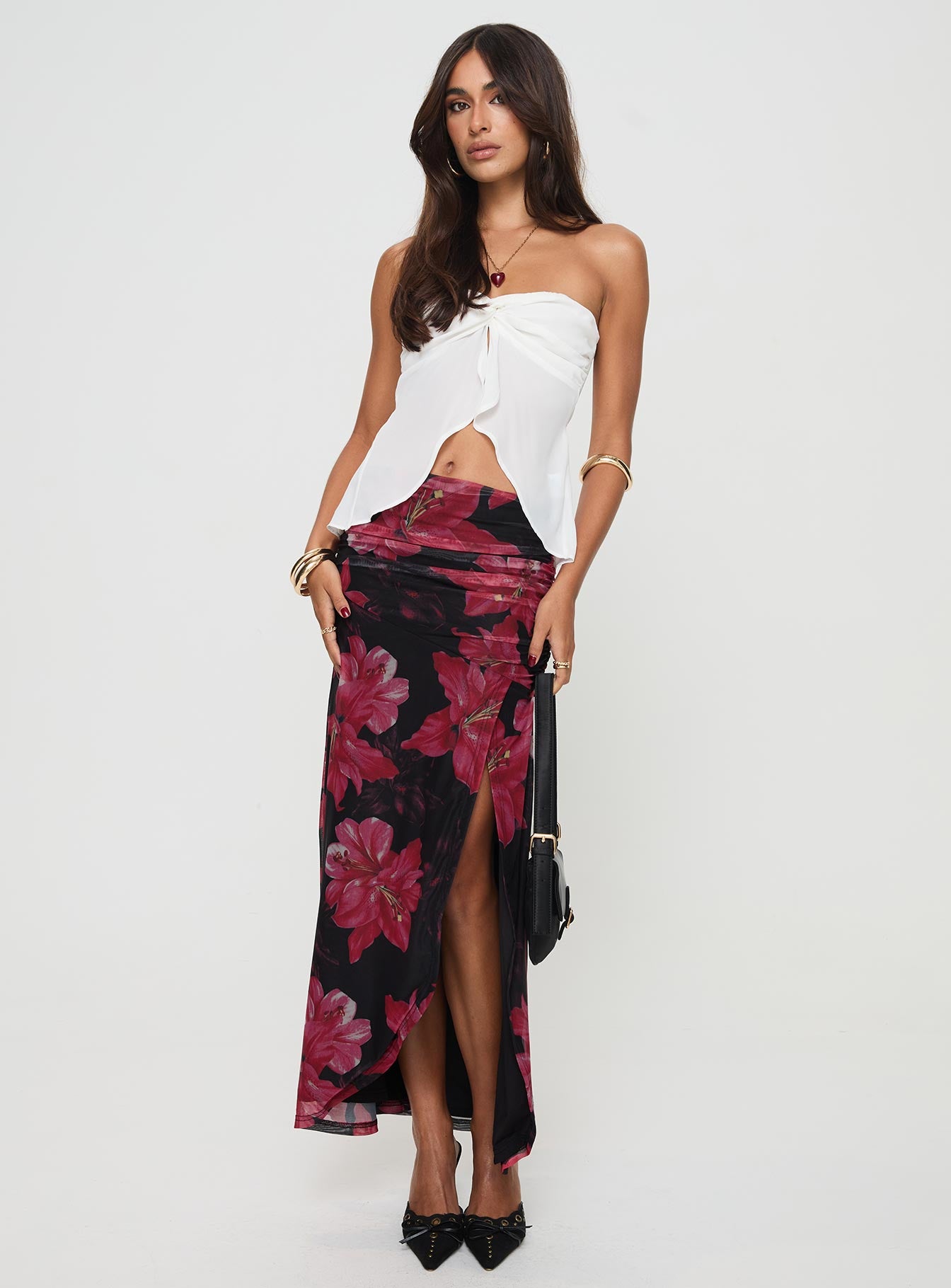 Cooperi Maxi Skirt Black / Red Floral、mySite、solidvoid
