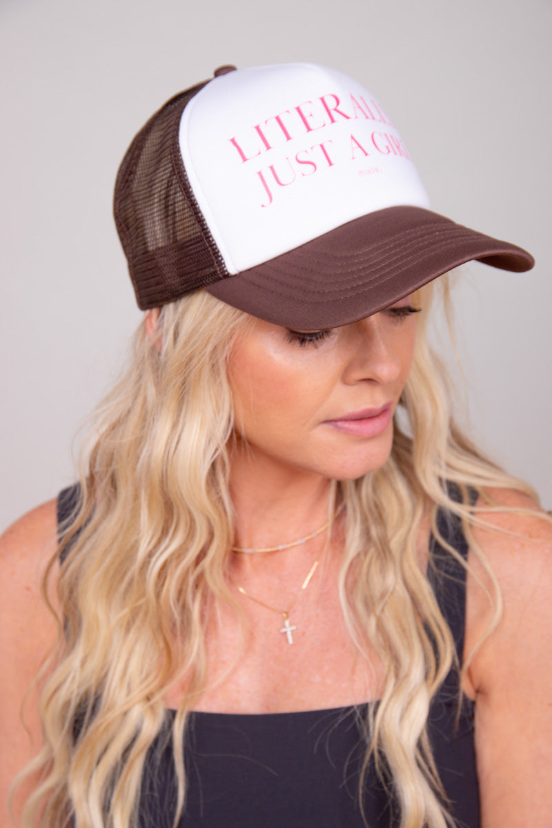 Literally Just A Girl Trucker Hat - Brown、mySite、hinf8tx79