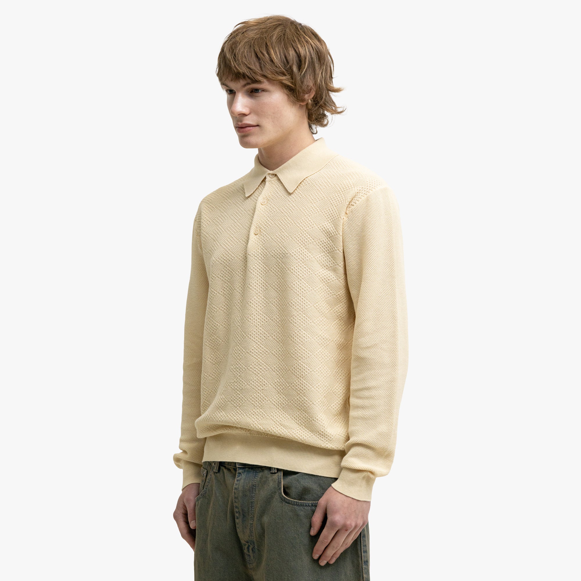  BEAMS PLUS Knit Polo Diamond Off White、mySite、merchandisen