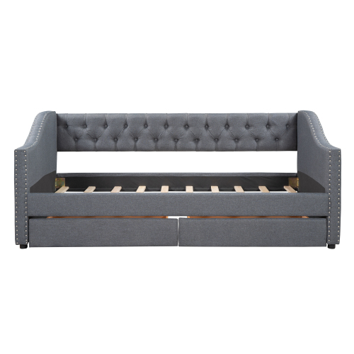 Upholstered Twin Size daybed with Two Drawers, Wood Slat Support, Gray(OLD SKU :LP000011AAE)、、casual
