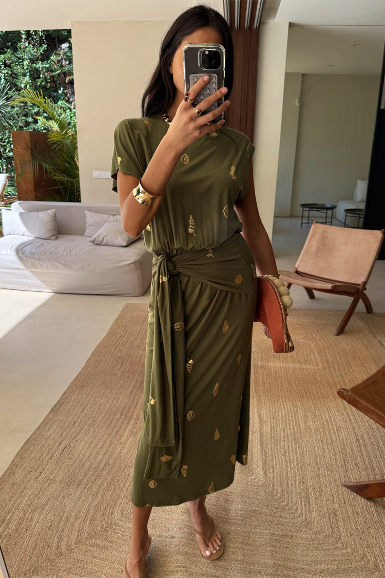 Khaki Shell Midi Dress、mySite、solidvoid