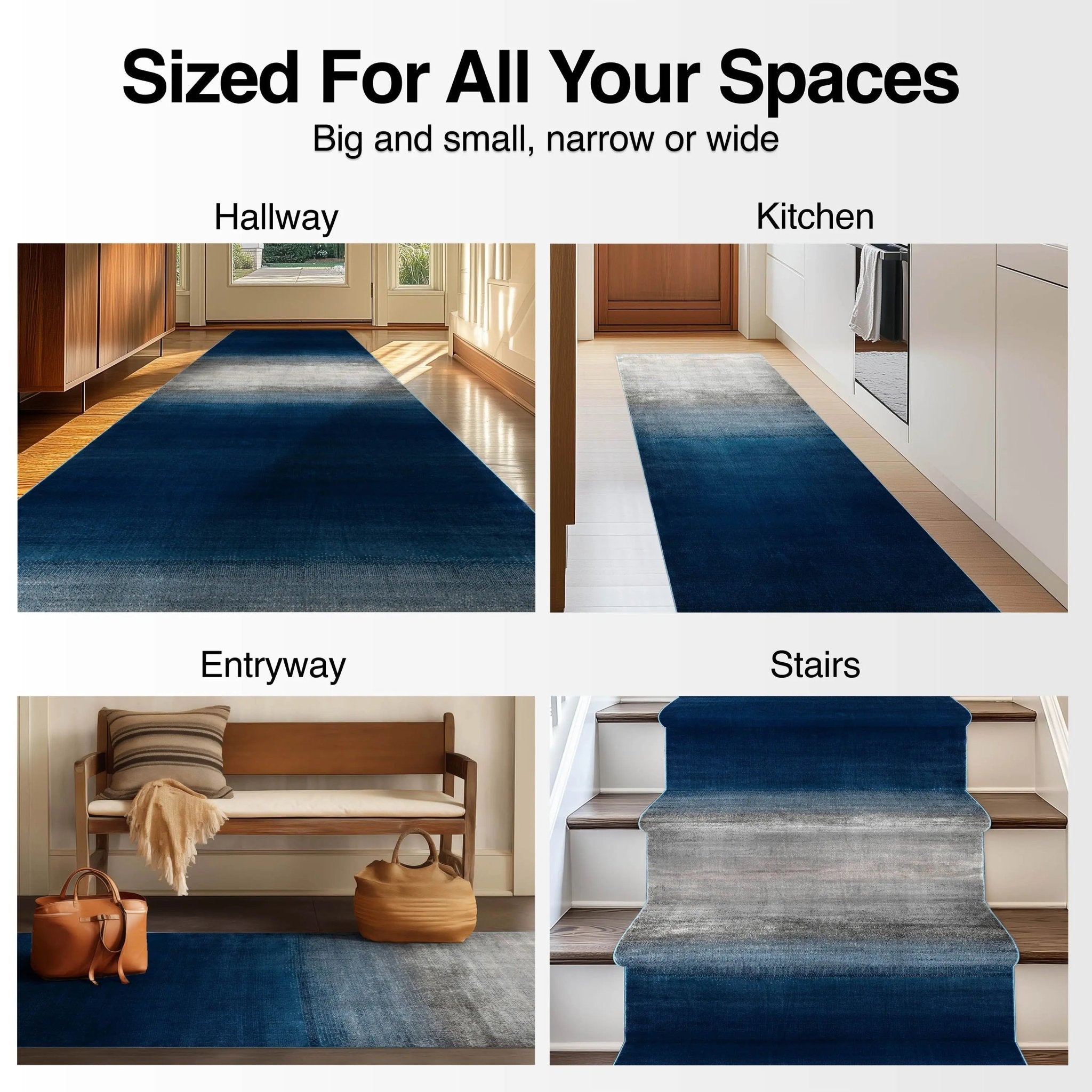Custom Size Runner Emine Abstract Ombre Modern Blue 27 Inch Wide x Choose Your Length Hallway Runner Rug、mySite、gigharbornorthrealestate