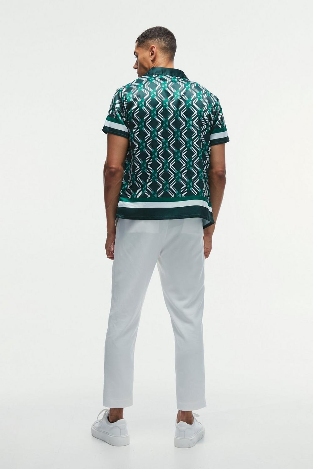  Boohooman Regular Fit Border Print Satin Shirt Green、mySite、justintrudeaud