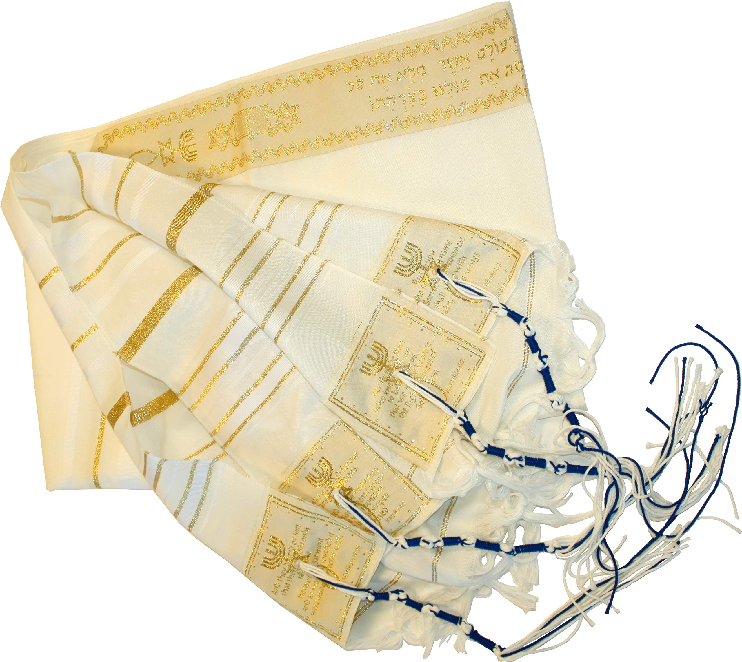 Holy Land Market Mens Messianic Shawl/Tallit - The Messiah Tallit (All White/Gold, 72x36 Inches)、mySite、topwebapps