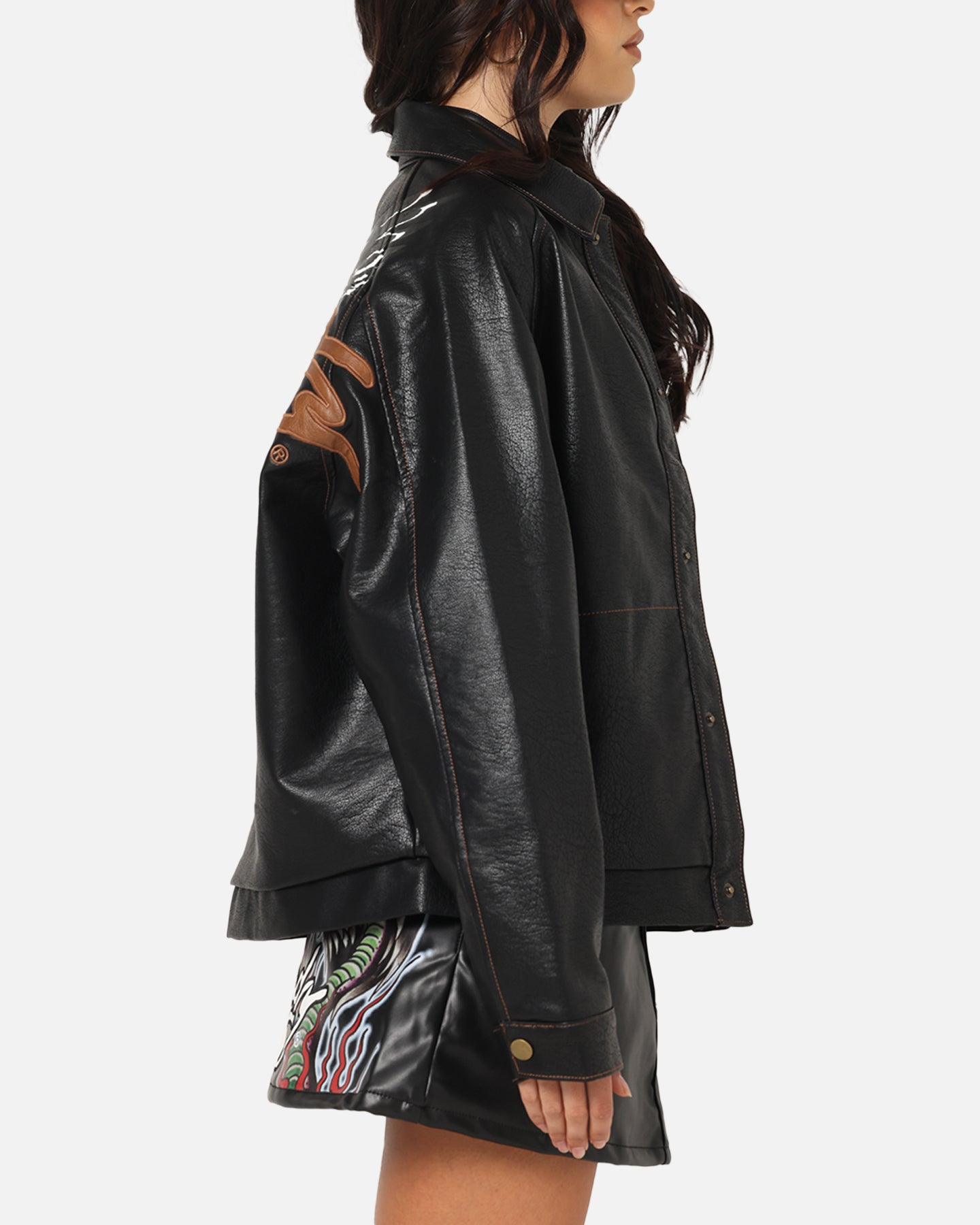 Ed Hardy Women's Vegan Leather Bomber Jacket Black、mySite、zt4zffjzw