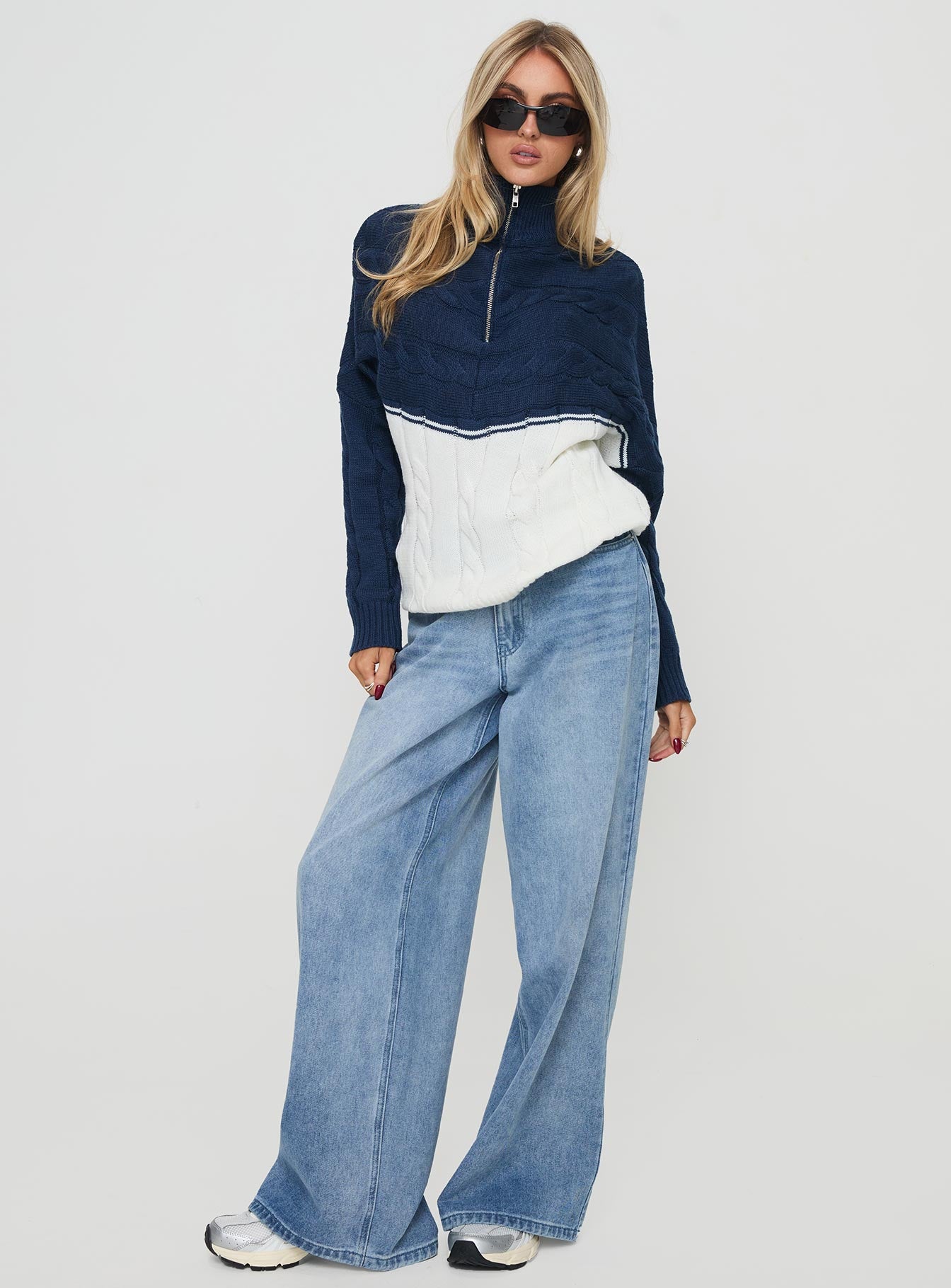 San Seb Quarter Zip Sweater Navy / Cream、mySite、solidvoid