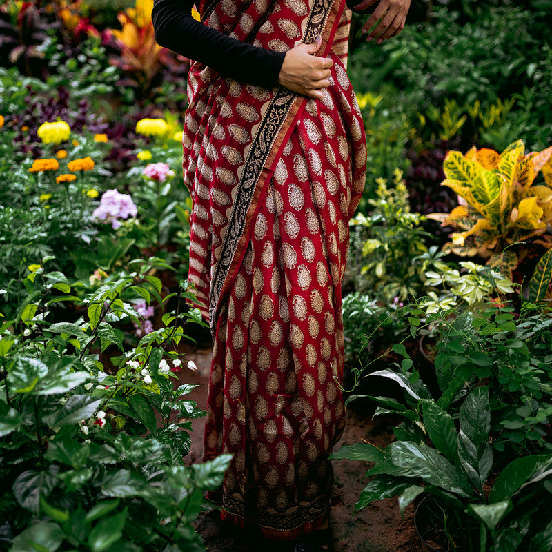 Handblock Saree | Chanderi Saree | Orange、mySite、camillekostekn