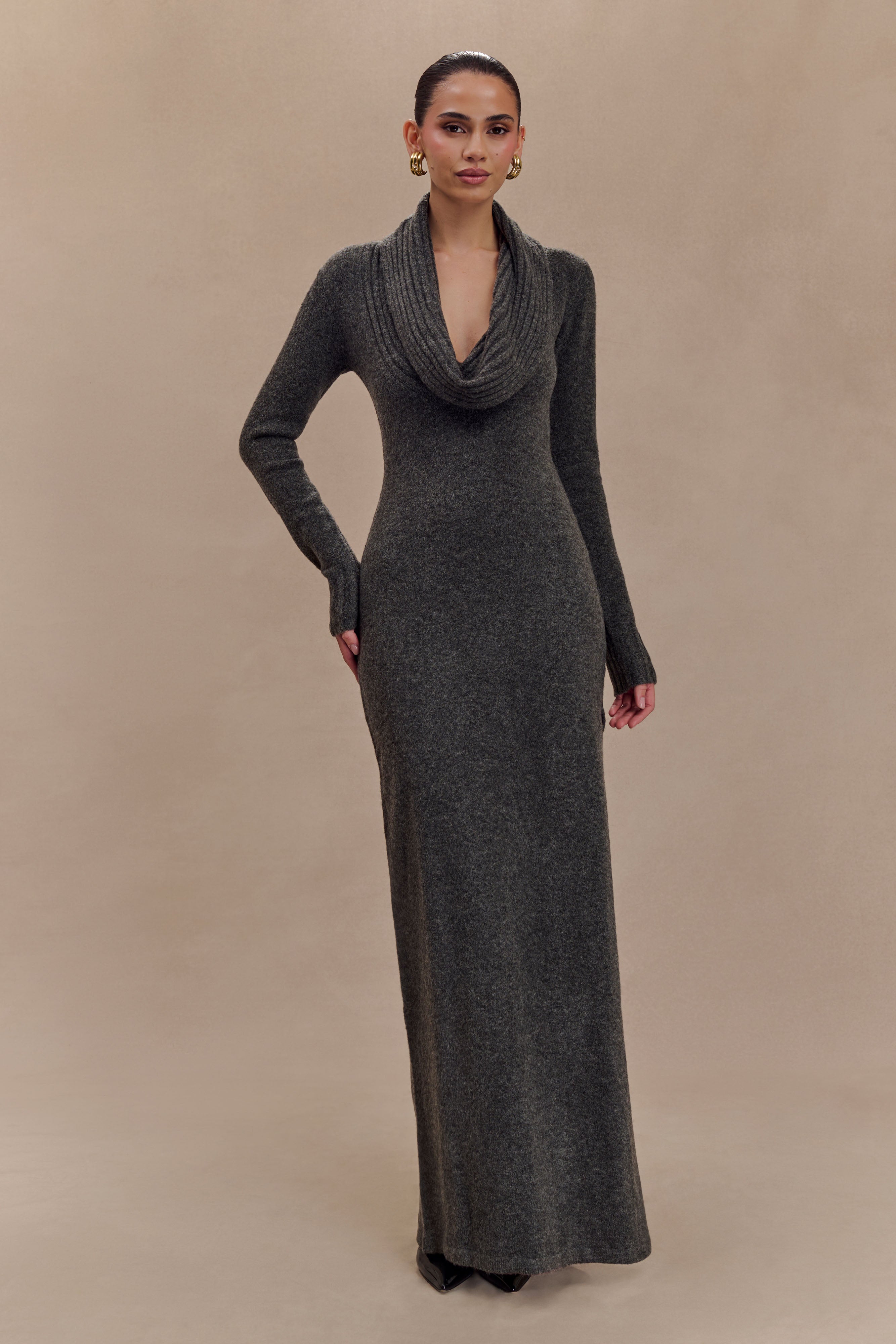 Alessandra Reversible Knit Maxi Dress - Charcoal Marle、mySite、solidvoid