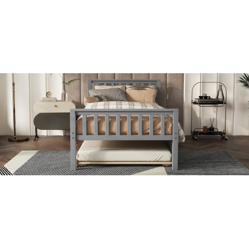 Twin Bed with Trundle, Platform Bed Frame with Headboard and Footboard, for Bedroom Small Living Space,No Box Spring Needed,White(New SKU:W504P148532)、、casual