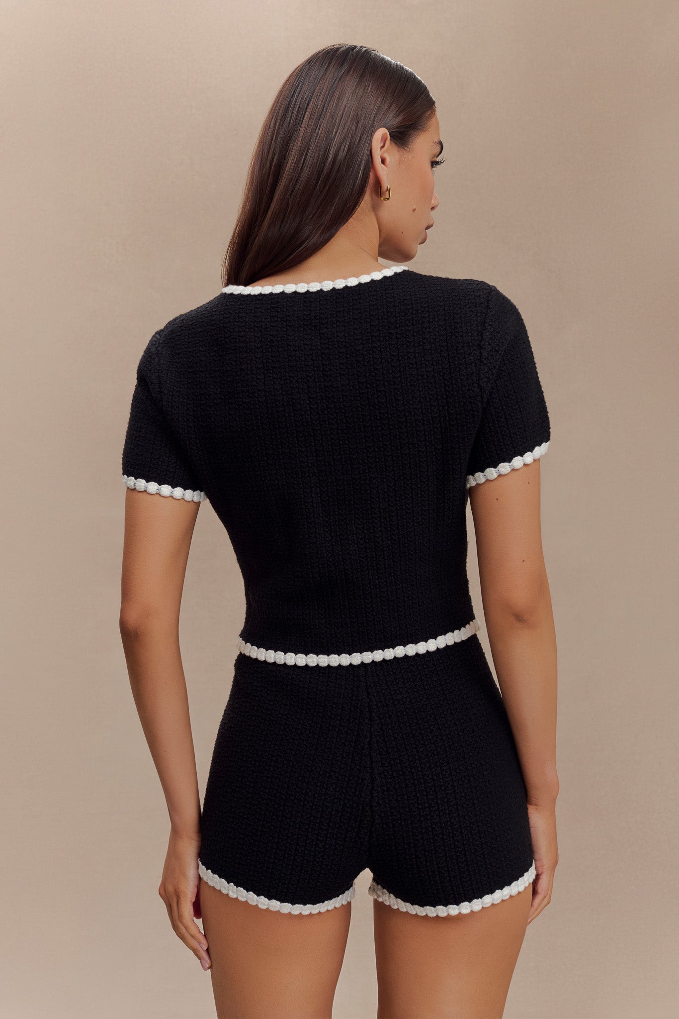 Saffron Contrast Knit Shorts - Black/White、mySite、solidvoid