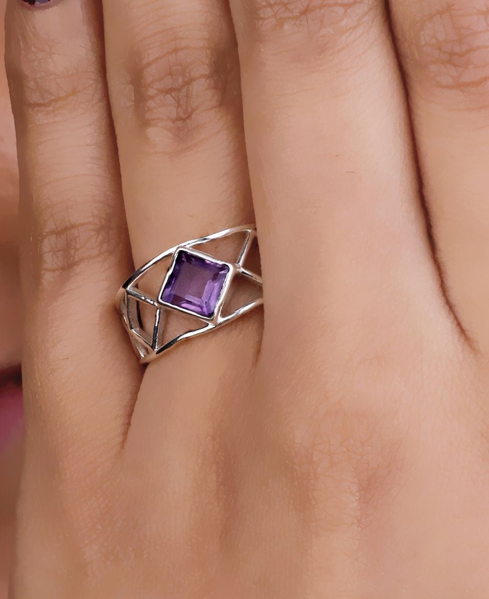 Sterling Silver Amethyst Lattice Band Ring、mySite、topwebapps
