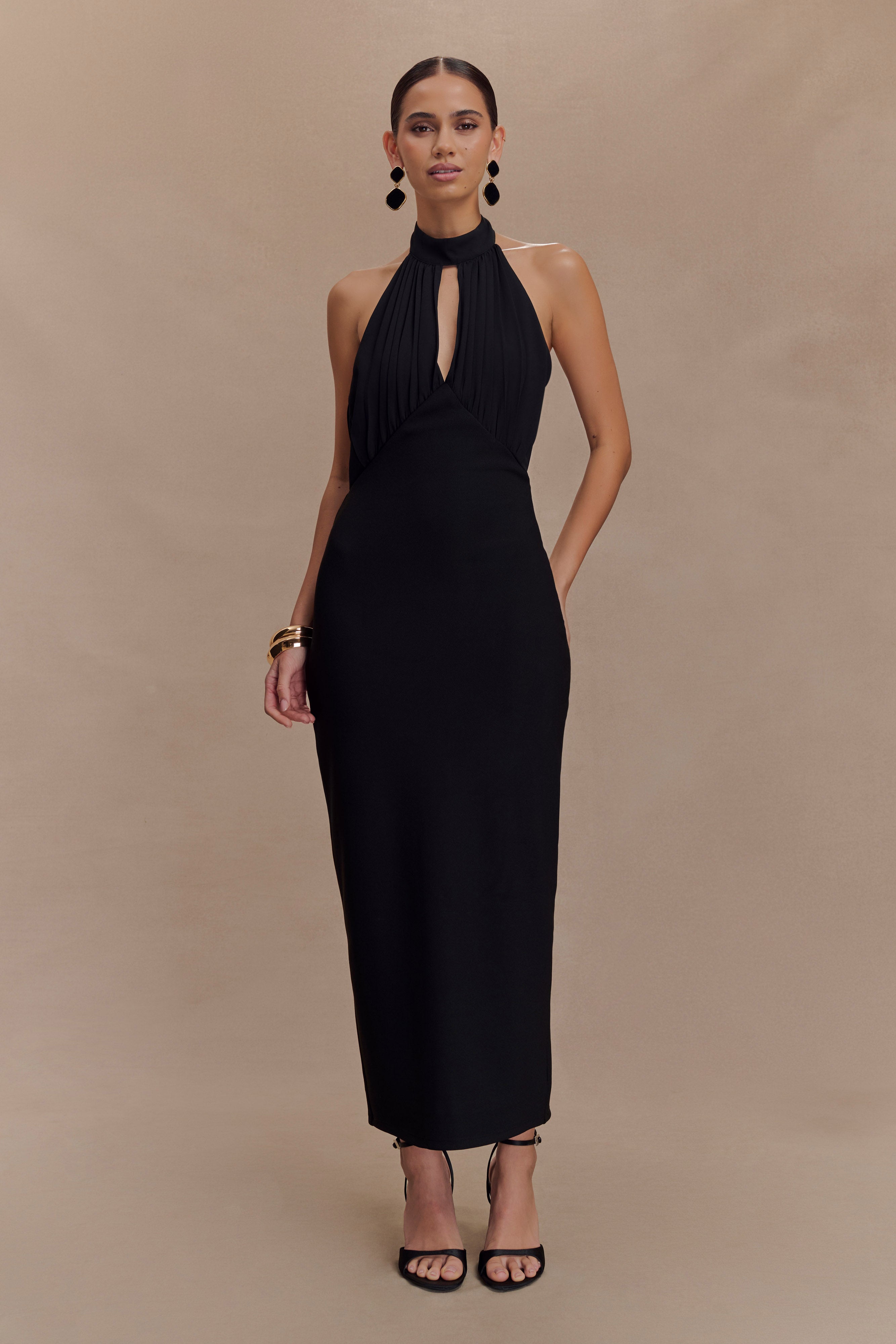Mierah Halter Midi Dress - Black、mySite、solidvoid