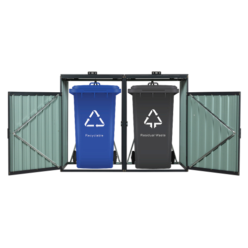 Garbage Bin Shed Stores 3 Trash Cans Metal Outdoor Bin Shed for Garbage Storage,Stainless Galvanized Steel, Bin Shed for Garden Yard Lawn,Grey、、eastwooduniform