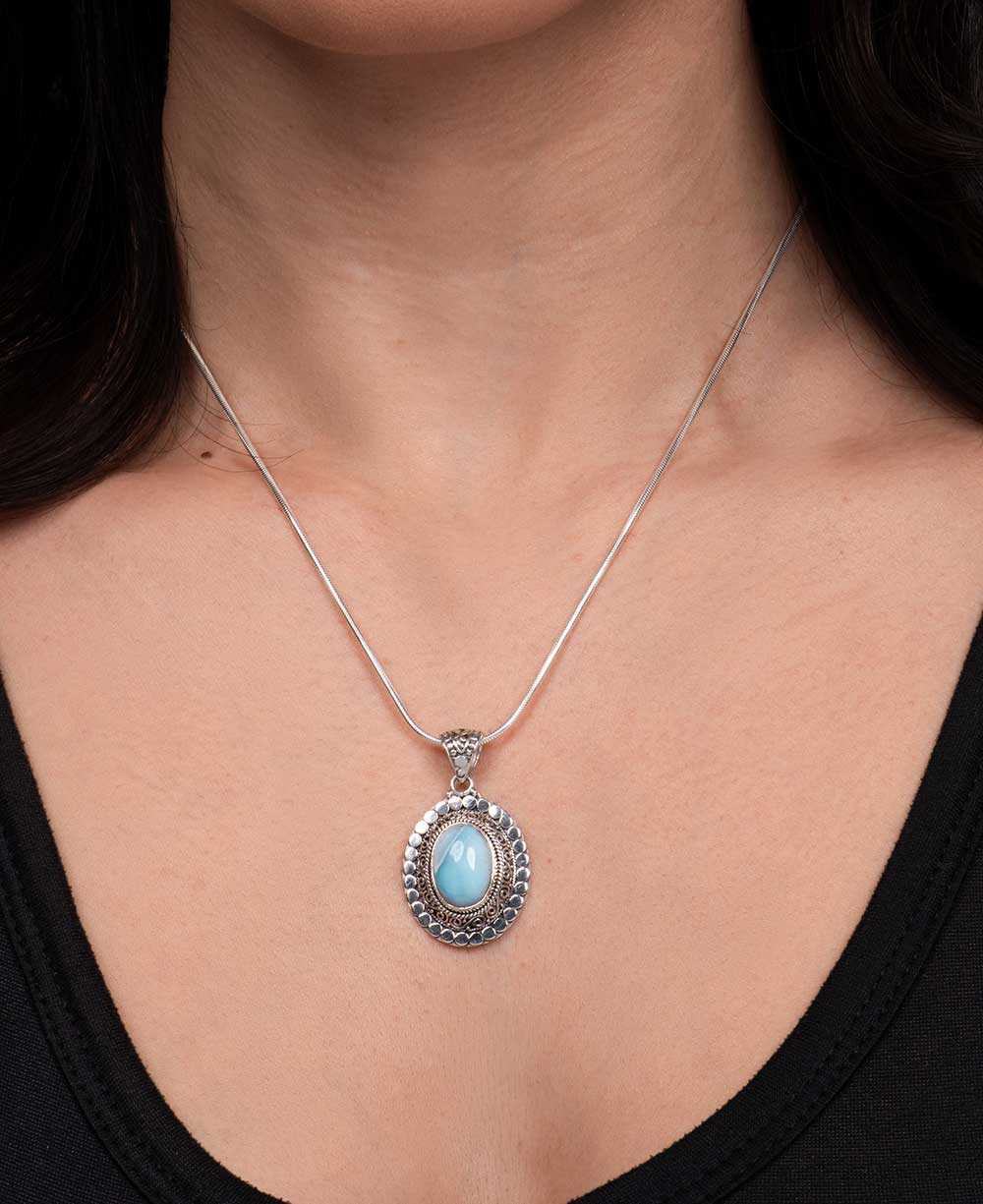 Sterling Silver Oval Larimar Pendant、mySite、topwebapps