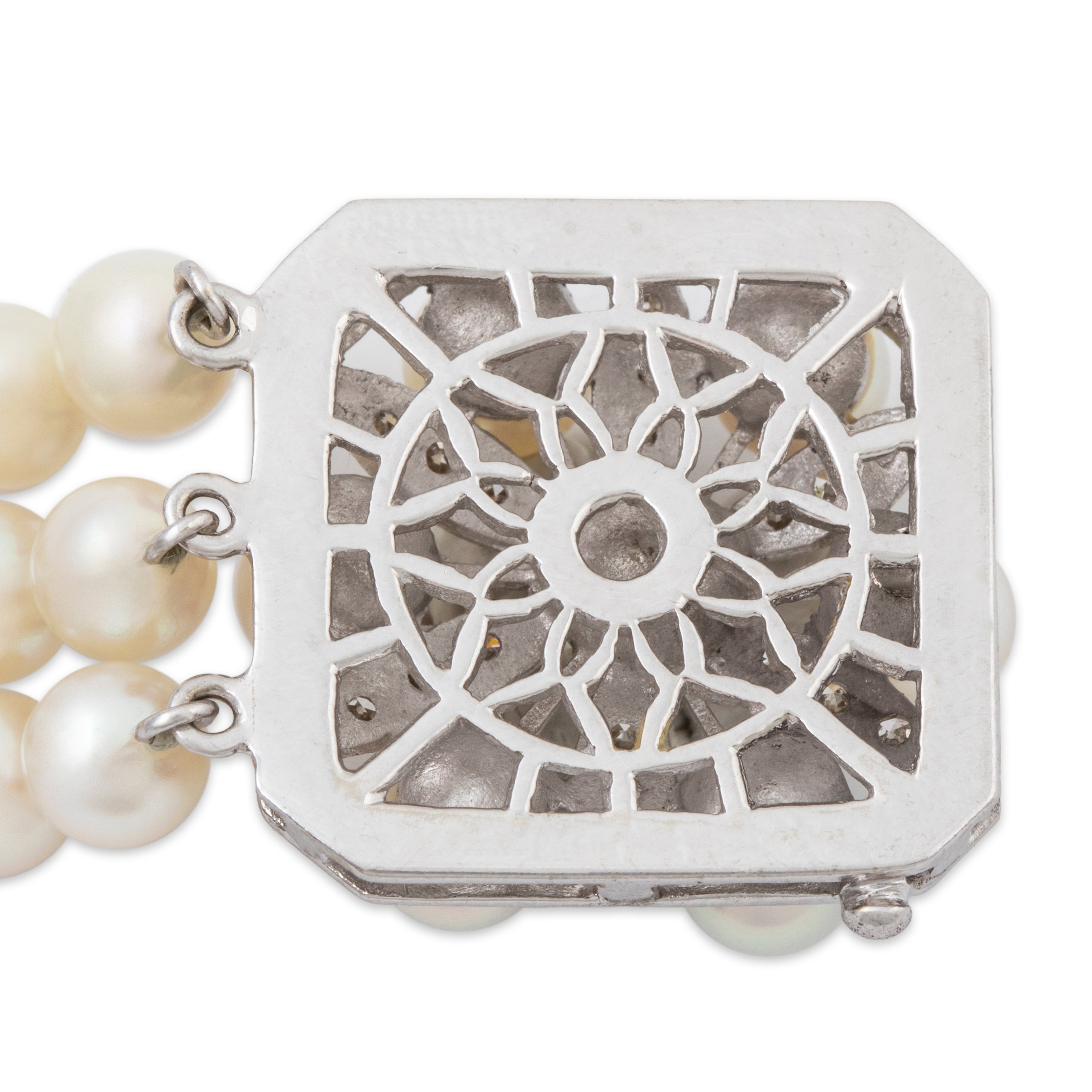 Vintage 14k White Gold Pearl .748cttw Diamond Triple Strand Bracelet 6.25、mySite、hinf8tx79