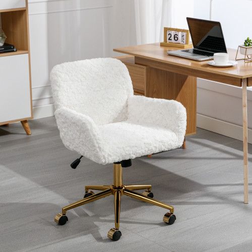 A&A Furniture Office Chair,Artificial rabbit hair Home Office Chair with Golden Metal Base,Adjustable Desk Chair Swivel Office Chair,Vanity Chair(Orange)、、casual